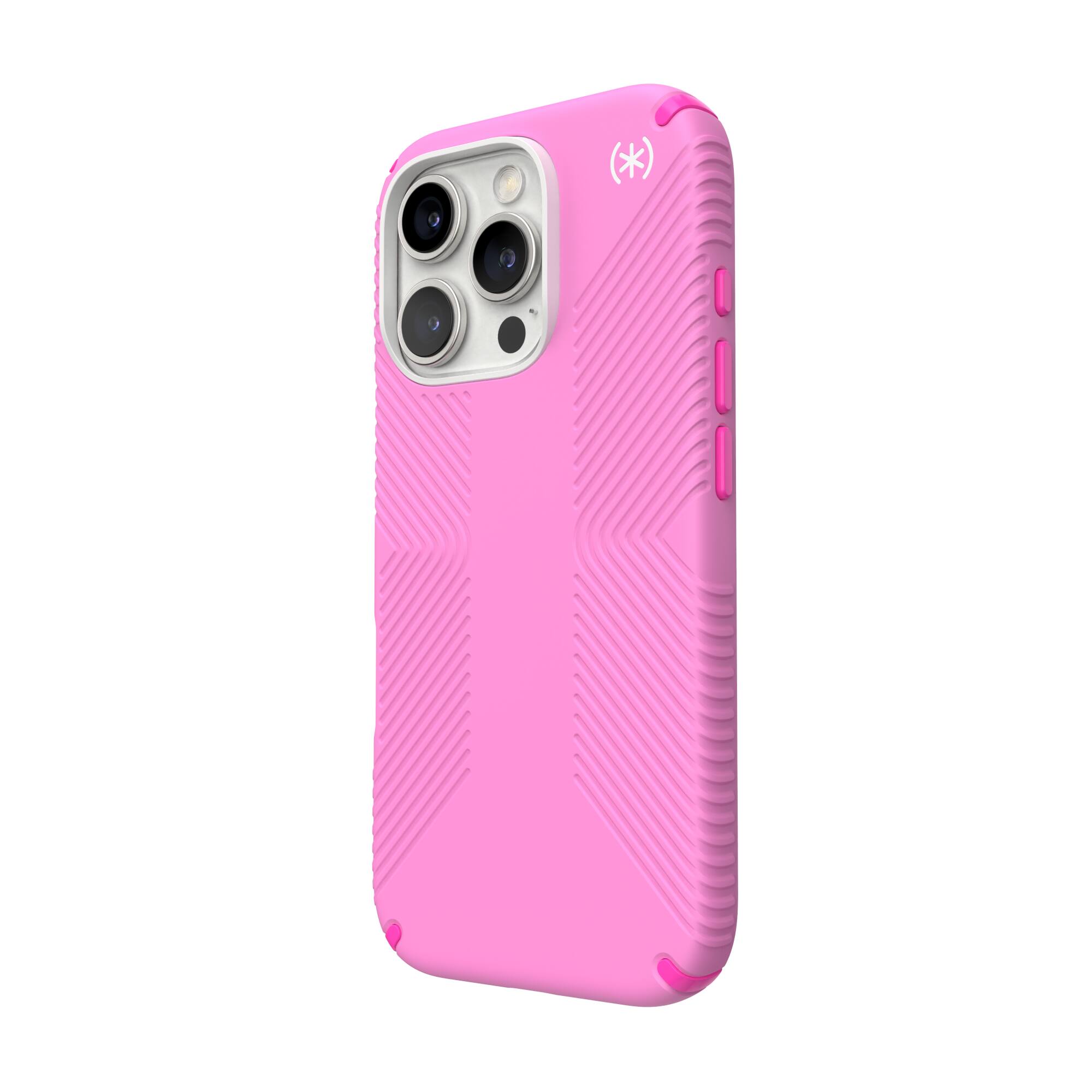 Angle. Speck - Presidio2 Grip ClickLock Case with MagSafe for Apple iPhone 16 Pro - True Pink.