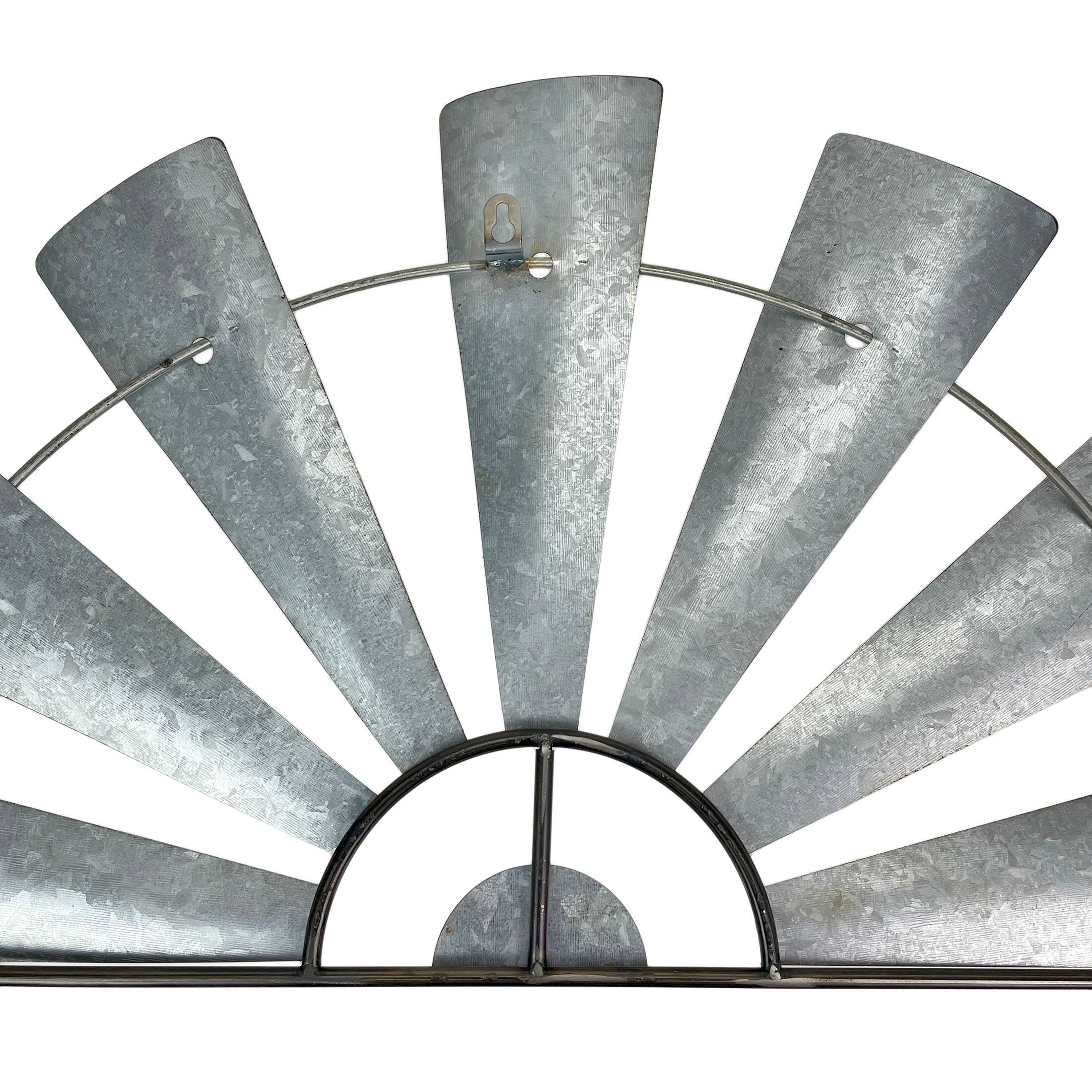 Alt View 7. Zeckos - Pair of Distressed Metal Half Moon Windmill Wall Sculptures - Silver.