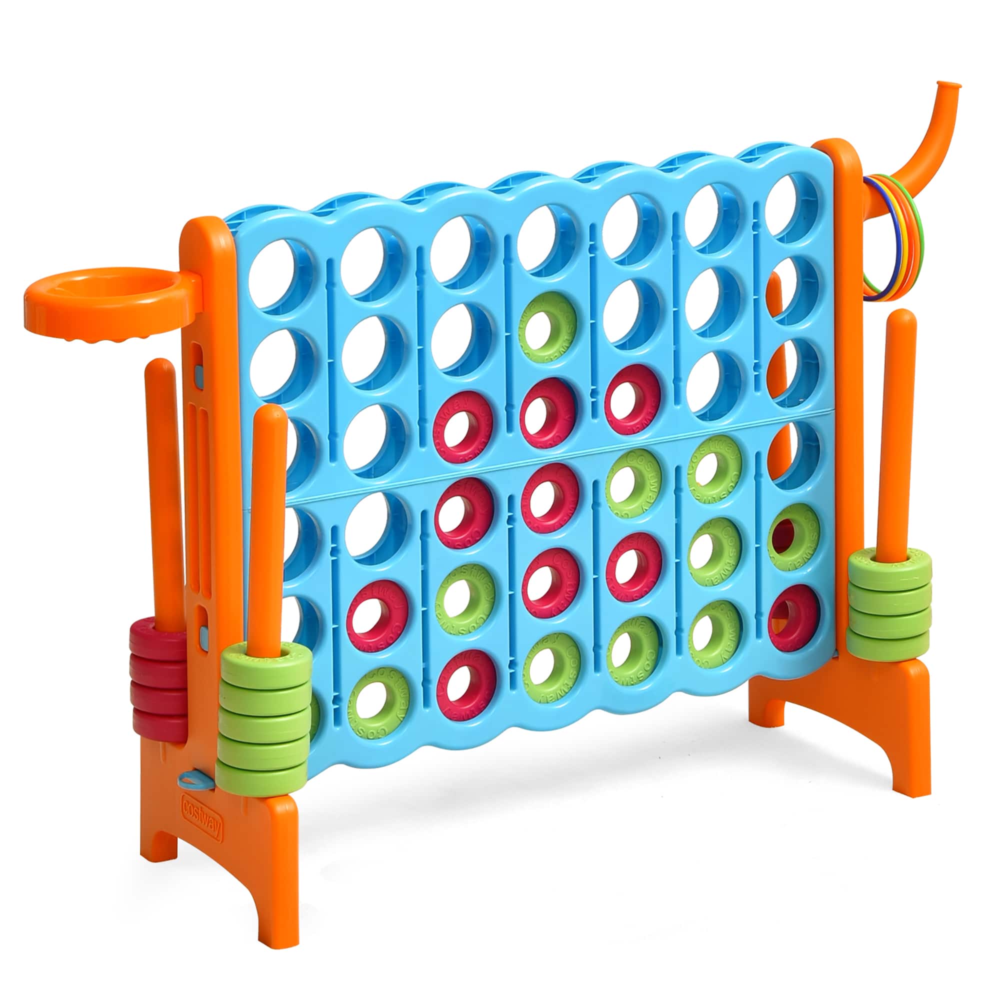 Front. Costway - Costway 4-in-A Row Giant Game Set w/Basketball Hoop for Family - Orange.