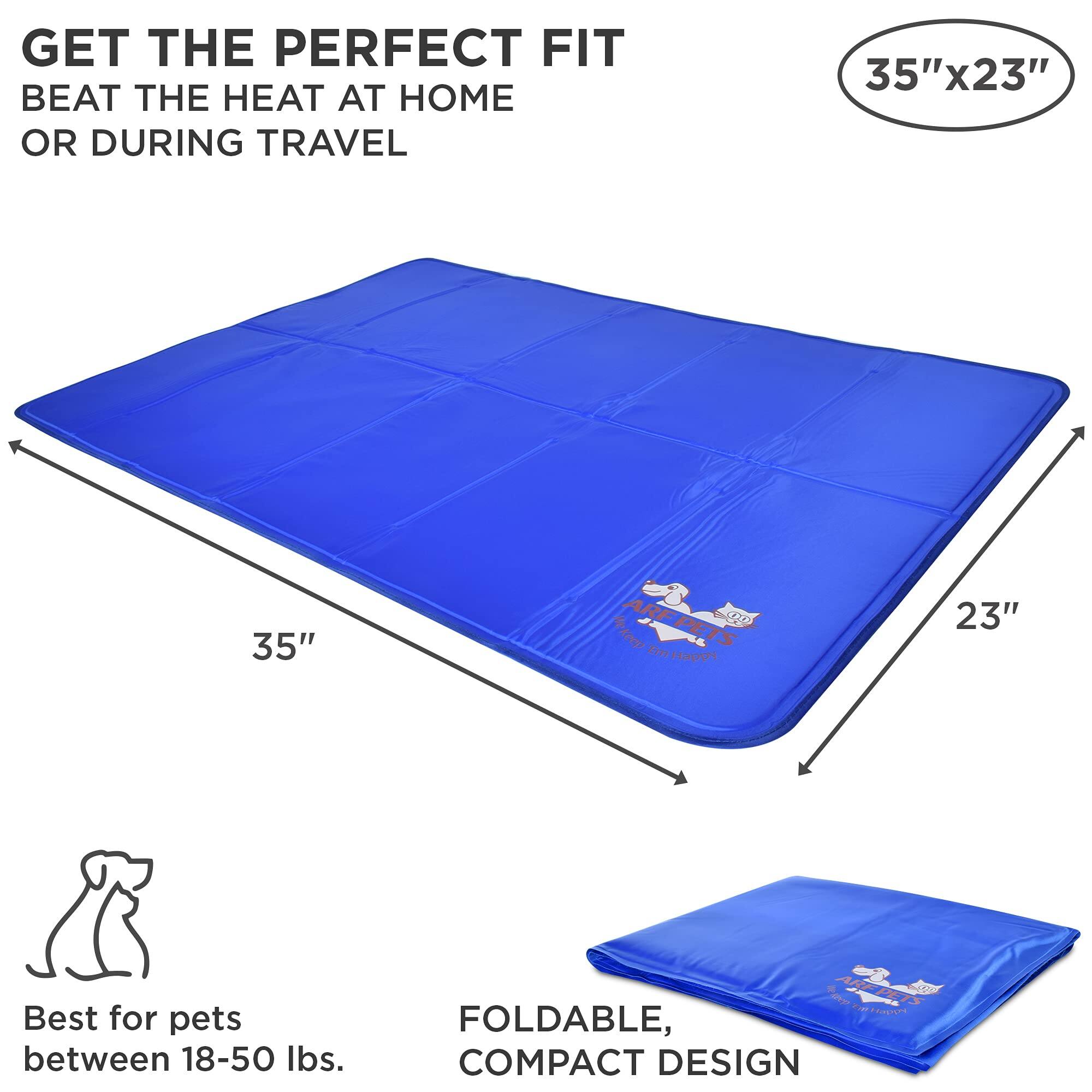 GET THE PERFECT FIT BEAT THE HEAT AT HOME OR DURING TRAVEL 35"x23" Best for pets between 18-50 lbs. FOLDABLE, COMPACT DESIGN 35" 23"