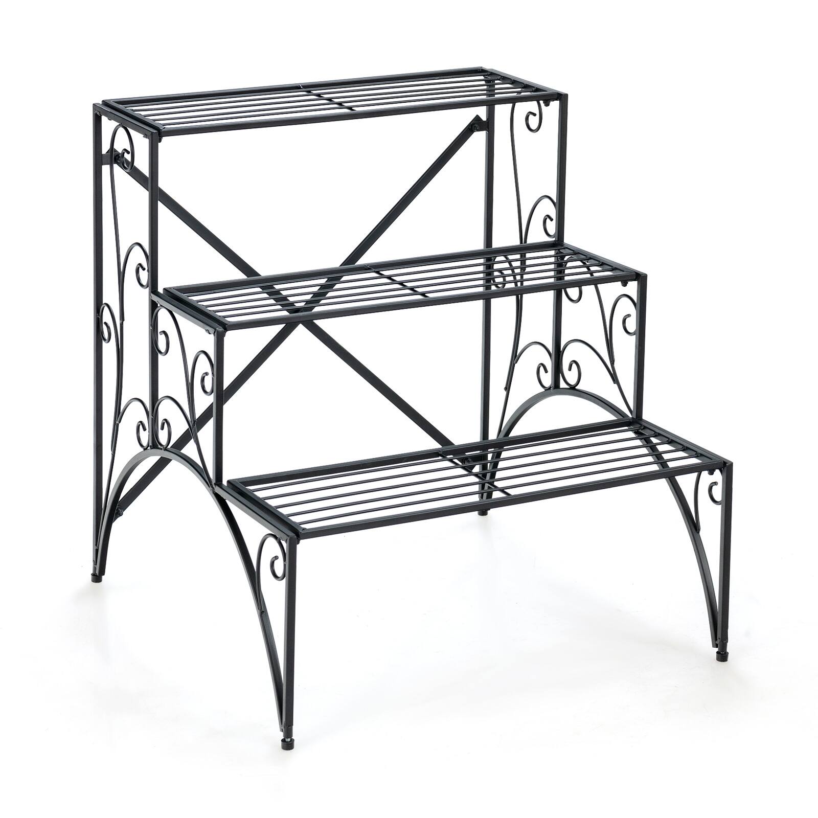 Alt View 1. Costway - 3 Tier Stair Style Metal Plant Stand Garden Shelf Flower Pot Display Rack - Black.
