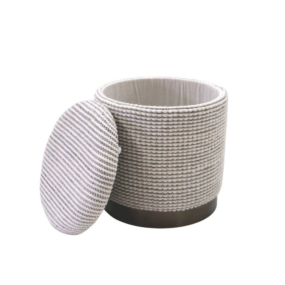 Alt View 2. Carolina Chair & Table - Handwoven Kratus Hammered Metal Storage Ottoman - Ivory & Grey.