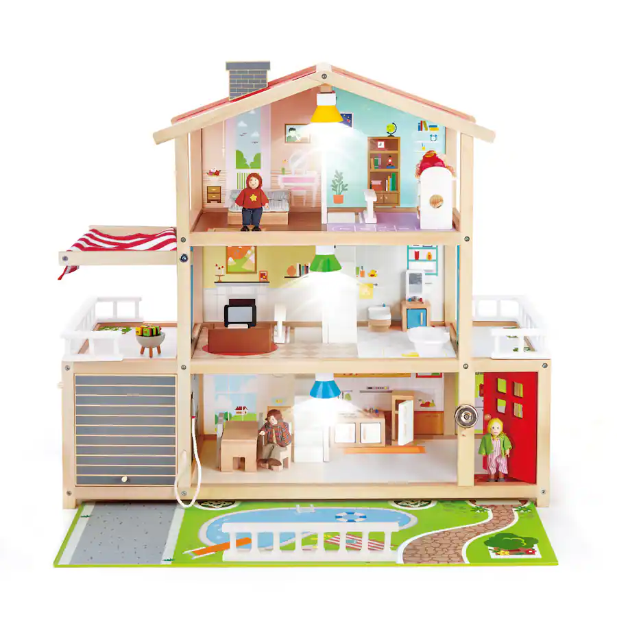 Family Led Hape Doll Family Mansion Kid's Wooden Dollhouse with LED Lights - Best Buy