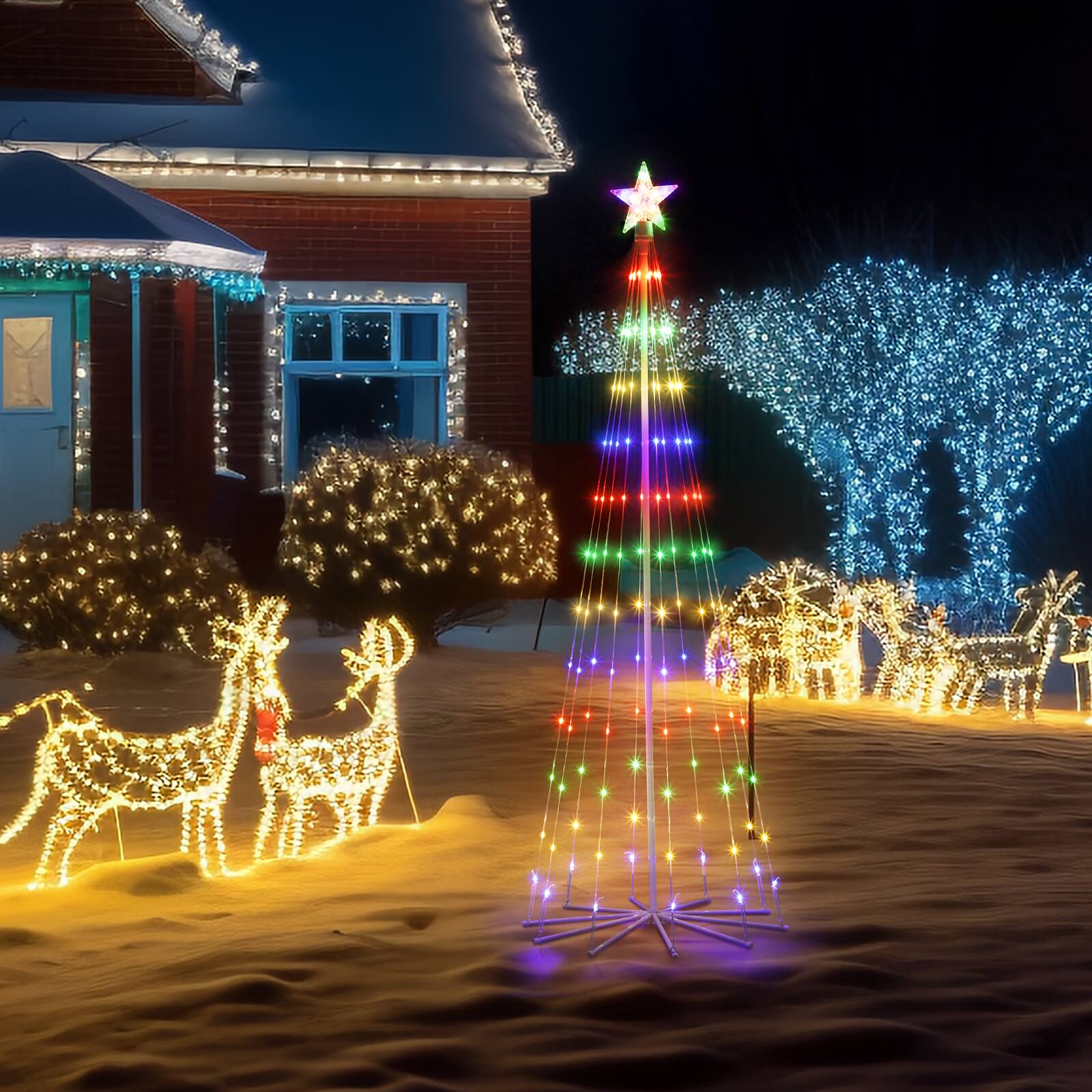 Alt View 1. Oumilen - 6FT Multicolor String Light Cone Christmas Tree, Plug-in 8 Modes Star Top Lighted Tree.