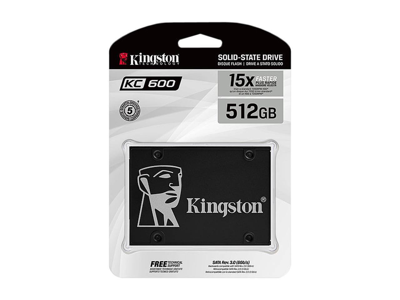 Kingston TECHNOLOGY KC 600 INTE 5 SOLID-STATE DRIVE DISQUE FLASH | DRIVE A STATO SOLIDO 15X FASTER PLUS RAPIDE MADGIORE VELOCITA than standard 1200 HOOA or'um - ~ AO - Pnebnat e un MO . nohino_nibe 512GB R Kingston TECHNICAL FREE SUPPORT ASSISTANCE MONTE CRATUATE SUPPORTO RECNICO ngO SATA Rev. 3.0 (6Gb/s) - w Saca - 20K ioconpate SAIA  20 -ocompate - . strdad e 200 O