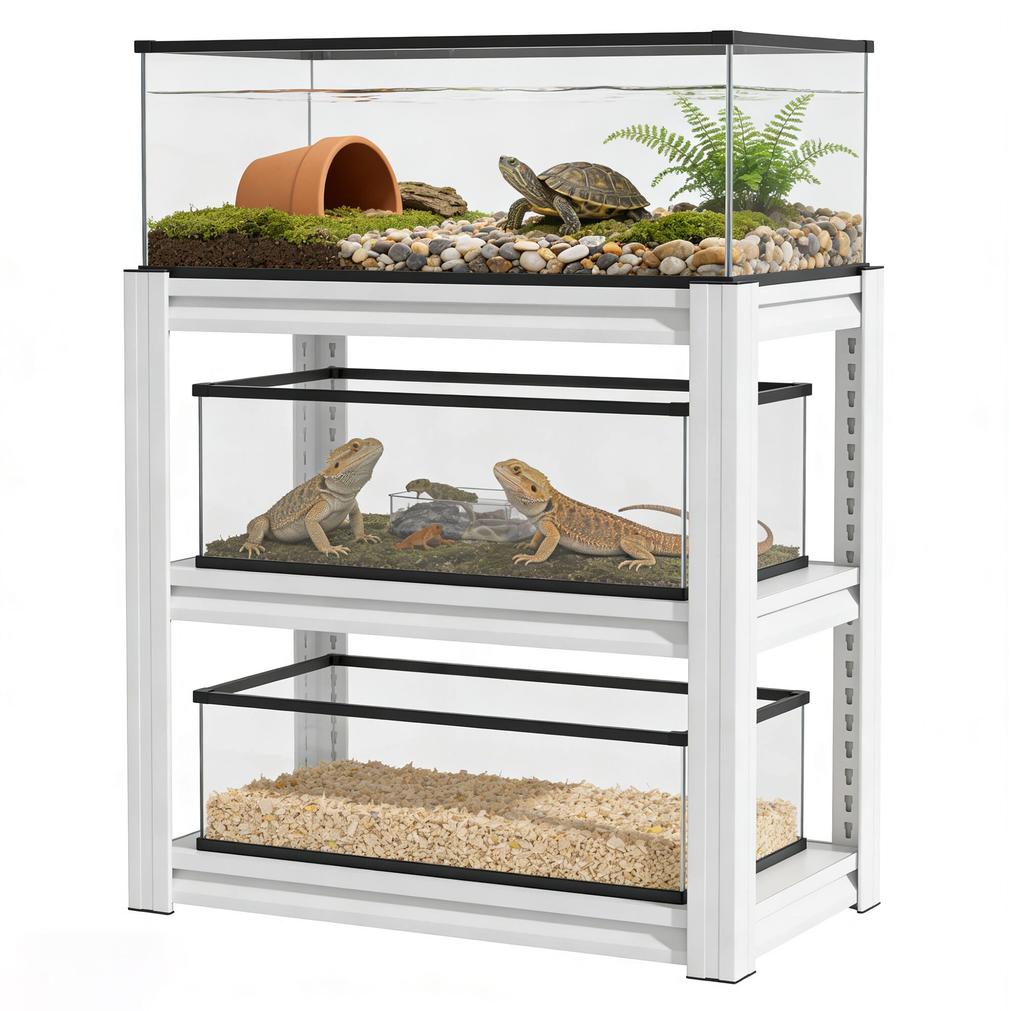 Alt View 8. HOMLUX - 3-Tier Fish Tank Stand Metal Aquarium Stand Adjustable Duty Reptile Tank Stand Rack Shelf - White.