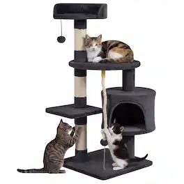 Gymax - Cat Tree 36'' Cat Tower w/CondoTop Perch Sisal Scratching Posts & Hanging Rope Dark Gray