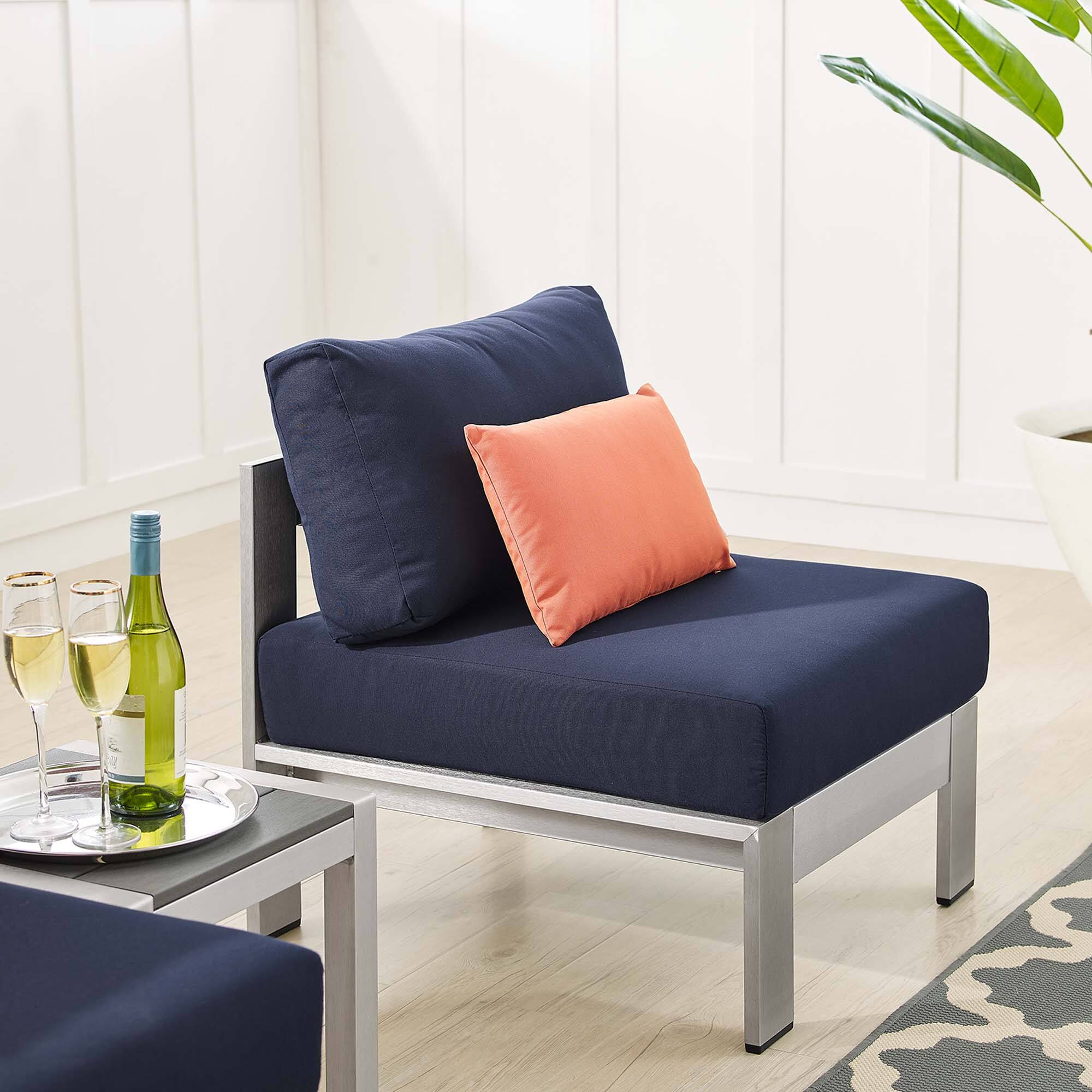 Back. Modway - Shore 3 Piece Sunbrella® Fabric Outdoor Patio Aluminum Set by Modway - Silver Navy.