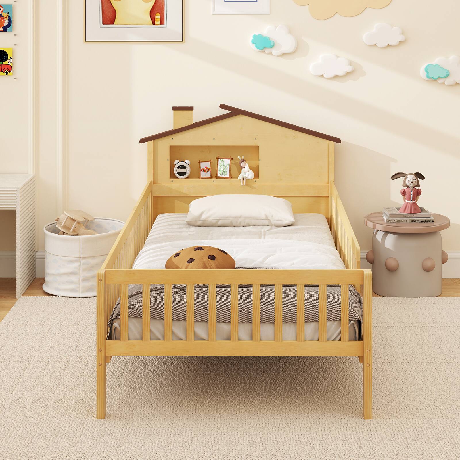 Alt View 3. Gymax - Gymax Twin Size Kids Bed Solid Wood Platform Bed w/ Under-bed Storage & Storage Cube Natural - Natural.