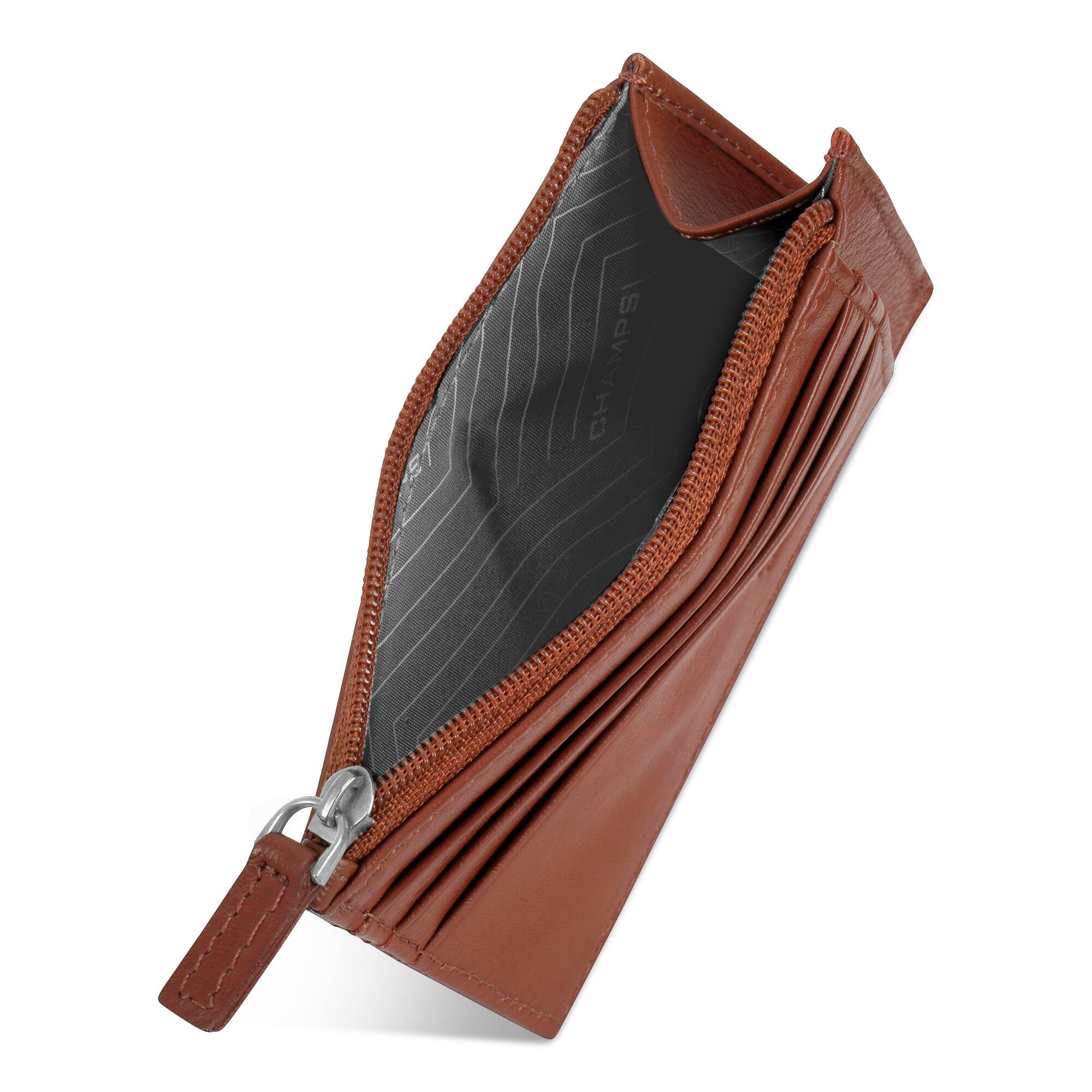 Angle. Champs - OB-511-BROWN (ZIP CARD CASE) - Brown.