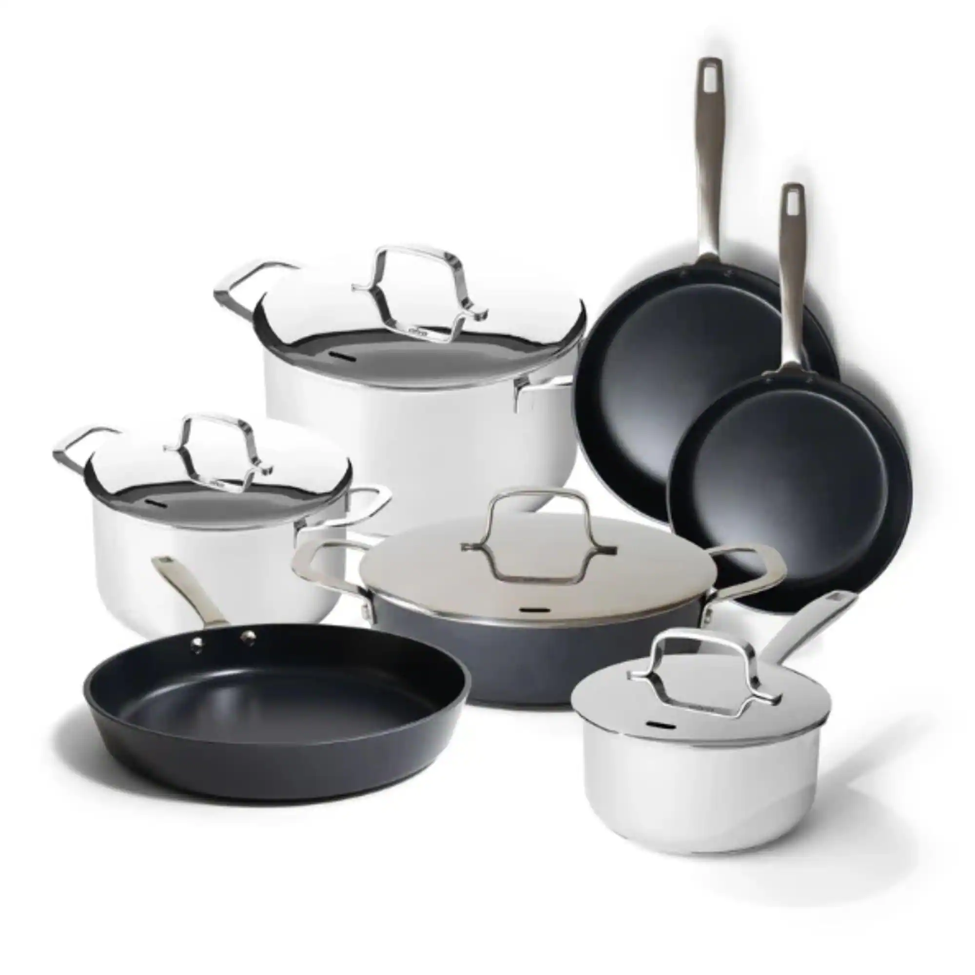 Front. Alva - Alva Maestro Cookware Set 11-Piece Set - Stainless Steel Pots and Nonstick Ceramic Frying Pans - Silver and Black.
