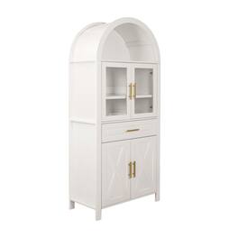 Spaco - 71" Arched Farmhouse Pantry Cabinet with Glass Door, Adjustable Shelves, Barn Door Design, for Kitchen Dining Room - White