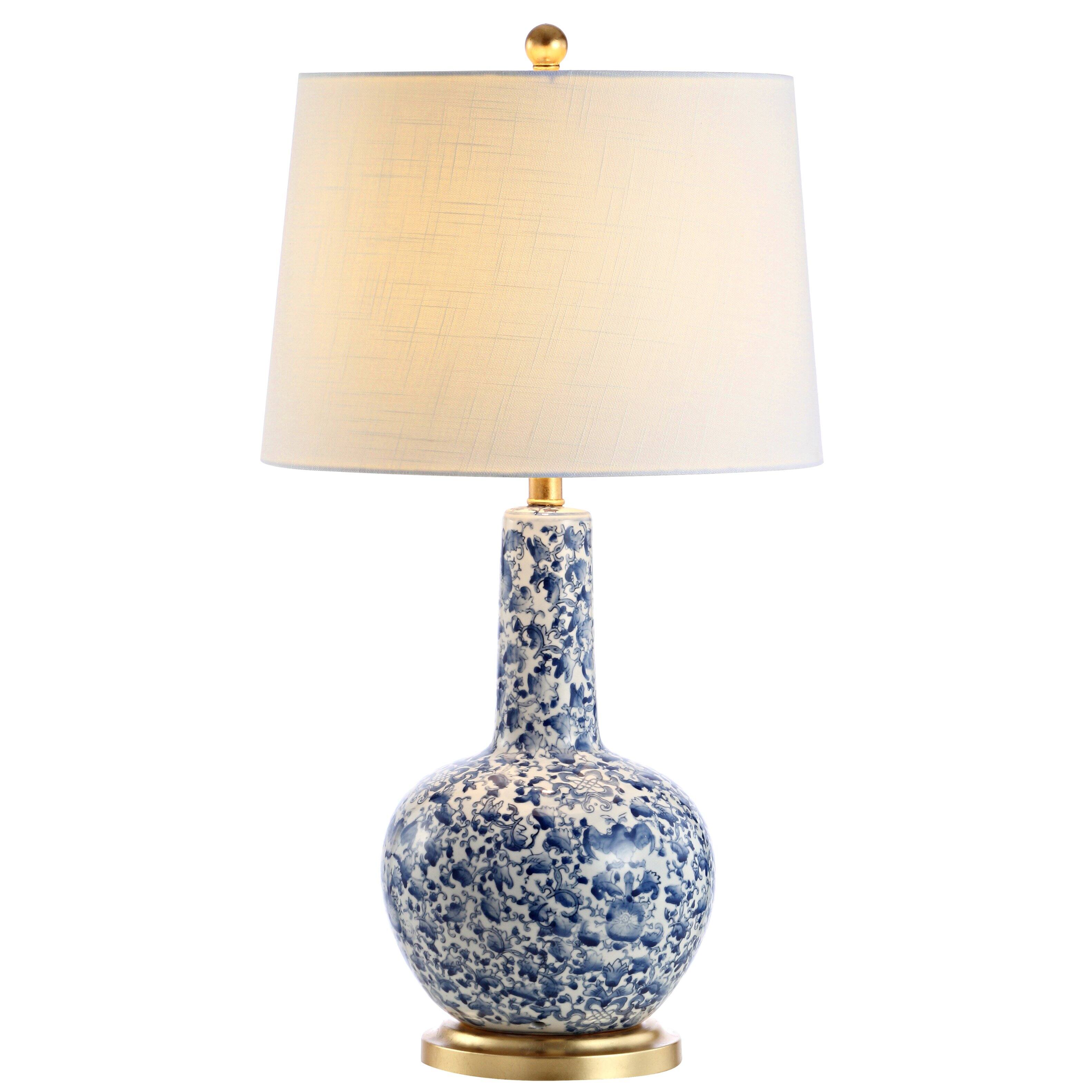 Front. Jonathan Y - Chinois 30" Ceramic/Iron Classic Cottage LED Table Lamp, Blue/White - Blue/White.
