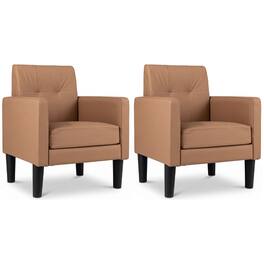 Costway - 2 PCS Modern Accent Chair Upholstered PU Leather Armchair with Seat Cushion - Brown