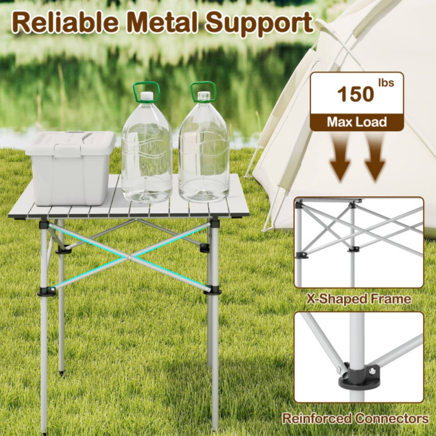 Reliable Metal Support  
150 lbs Max Load  
X-Shaped Frame  
Reinforced Connectors
