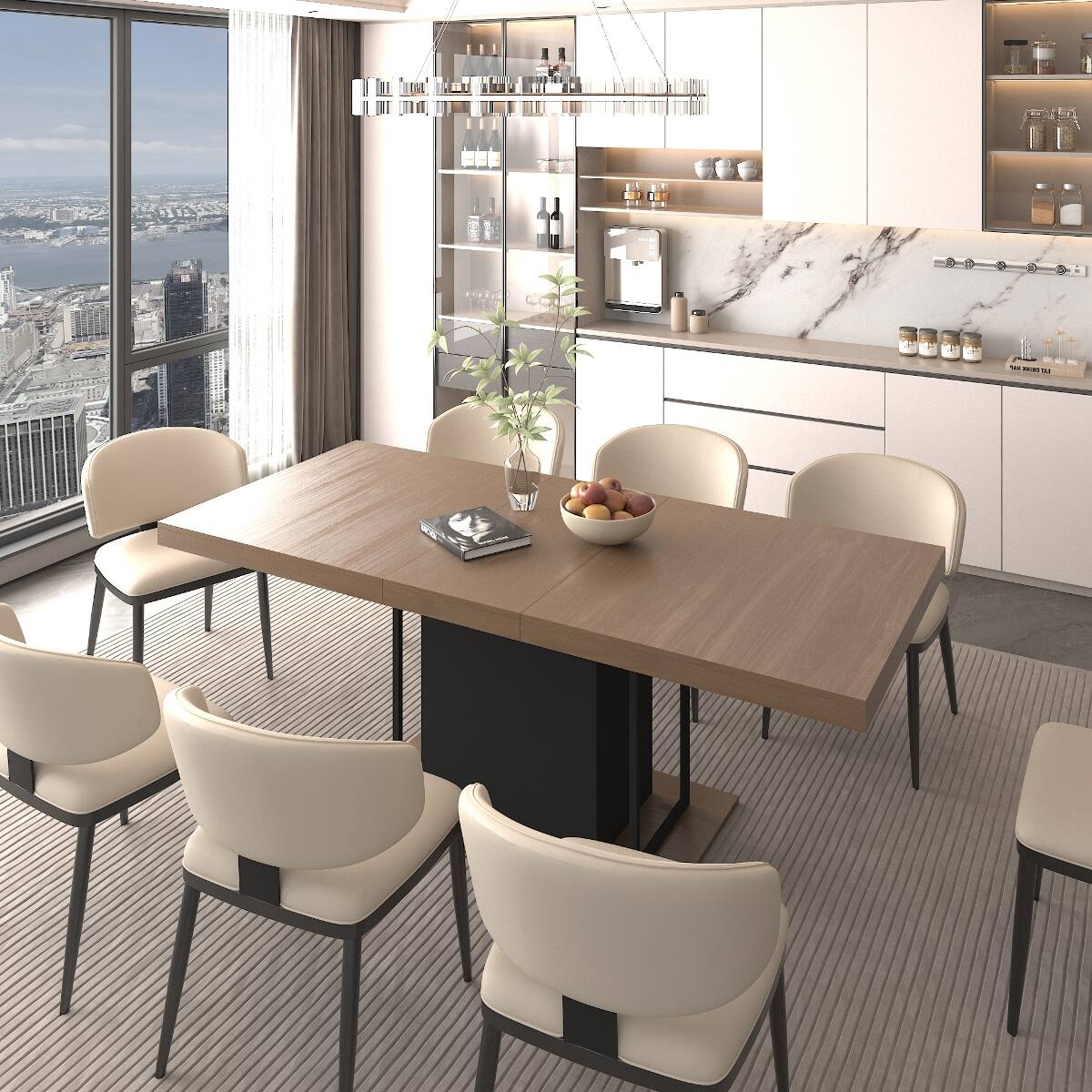 Left. Loheer - Loheer Extendable Dining Table, Rectangular Aged Wood Look, Seats Six to Ten, 63 to 79 Inches - Black Brown.