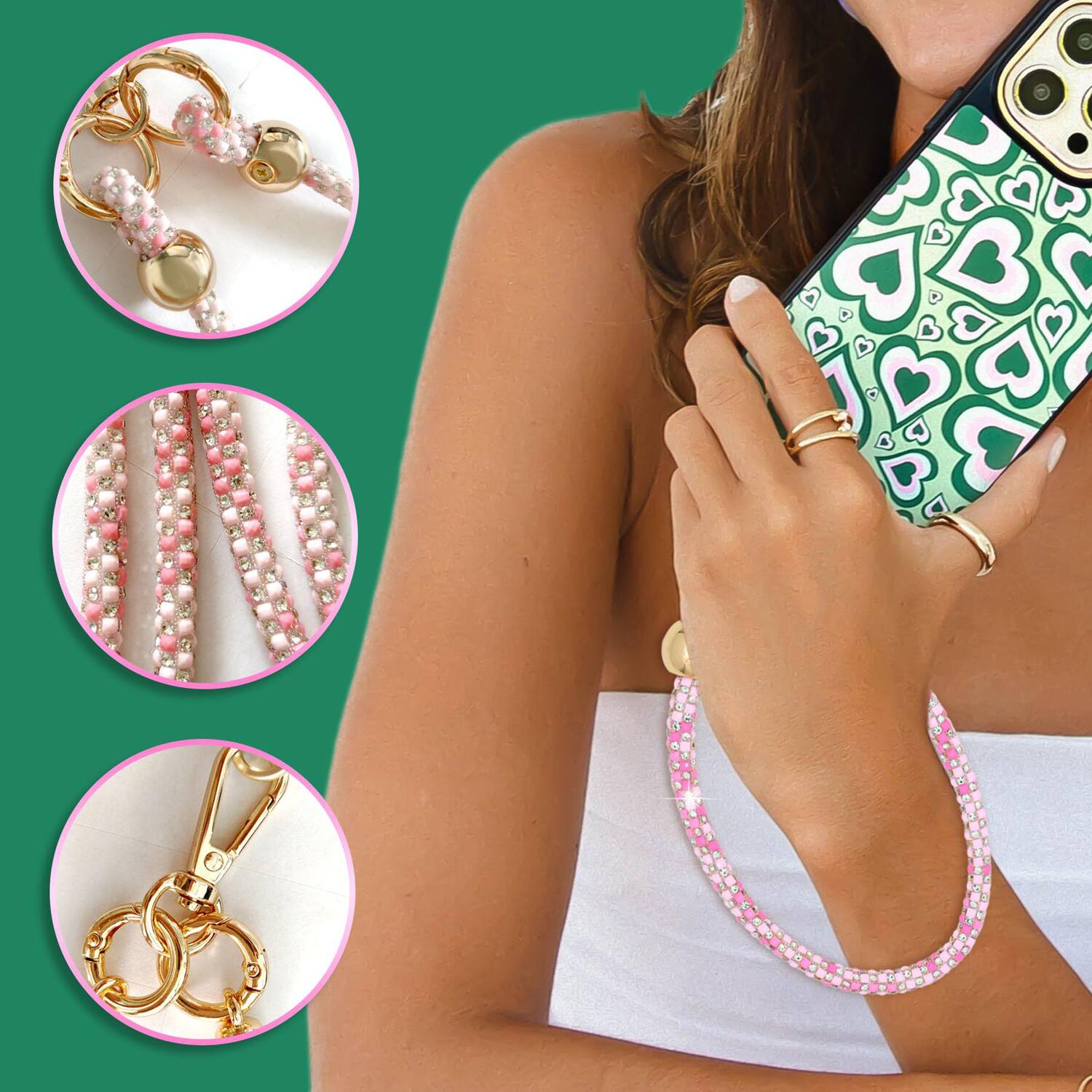 Alt View 3. Dteck - 3-in-1 Glitter Crossbody Phone Lanyard,Sparkly Crystal Phone Strap Fashion Wrisrstrap for Universal Smartphone Cases - Pink.