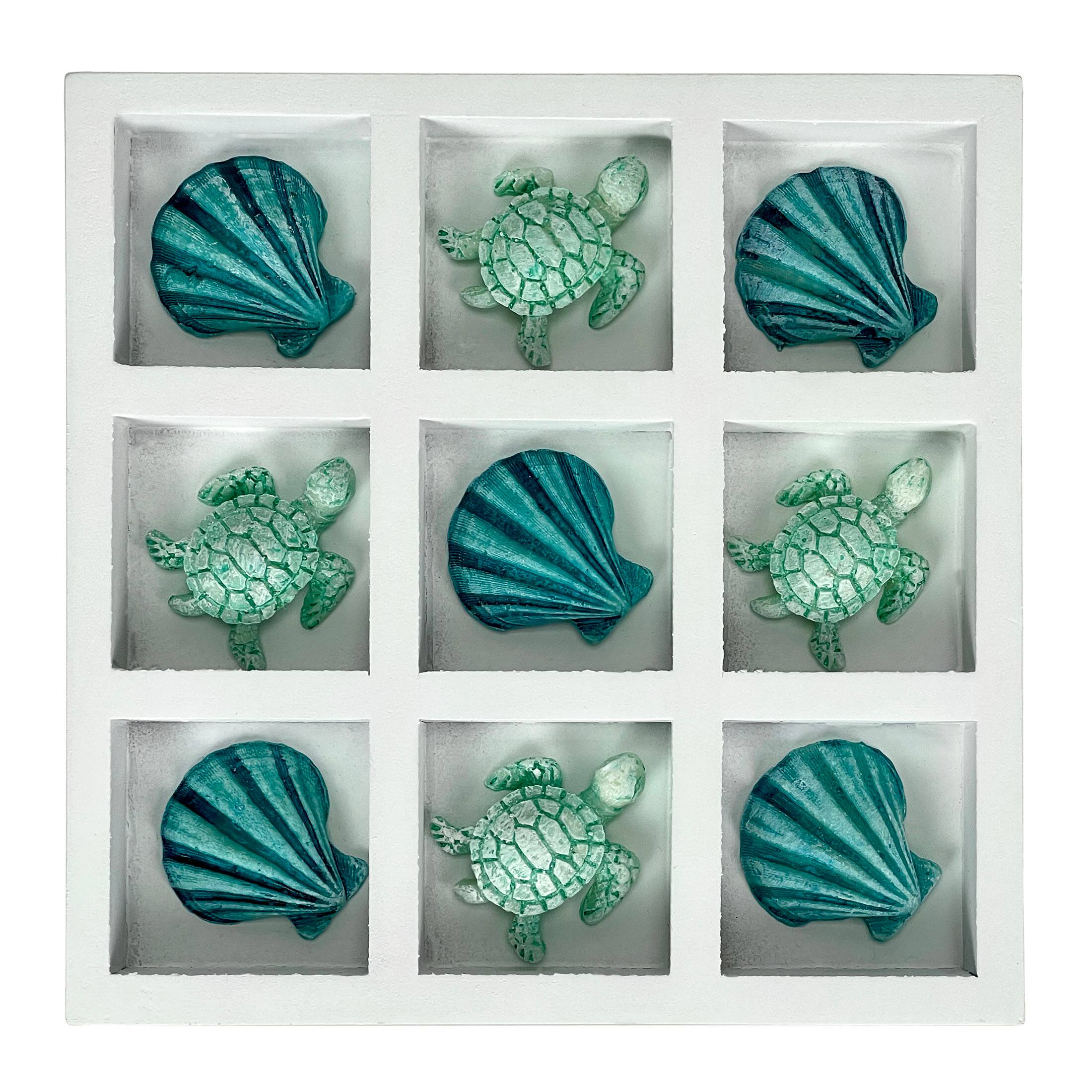 Alt View 1. Things2Die4 - Coastal Shell & Sea Turtle Tic Tac Toe Table Accent Decor - 7 inch White Wood - White.