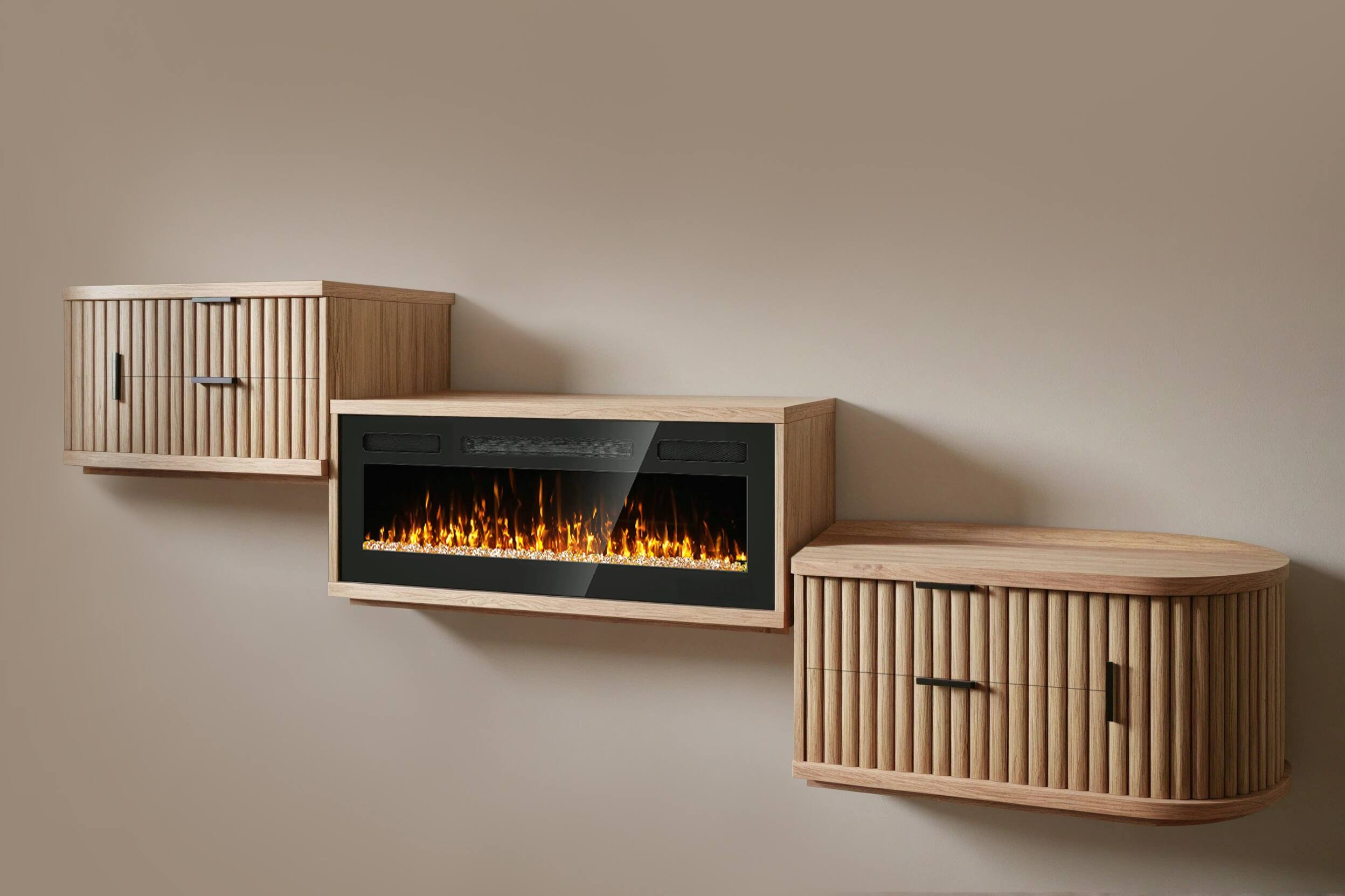 Left. Living Essentials Corp - Avara TV Console 100 inch Electric Fireplace TV Stand and Modern Entertainment Center for Living Room Oak - Oak.