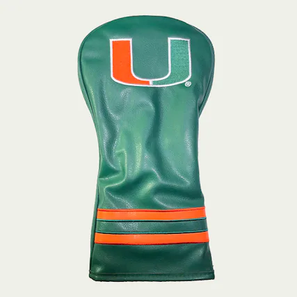 Front. Team Golf - Miami Hurricanes Vintage Driver Head Cover - Multicolor.