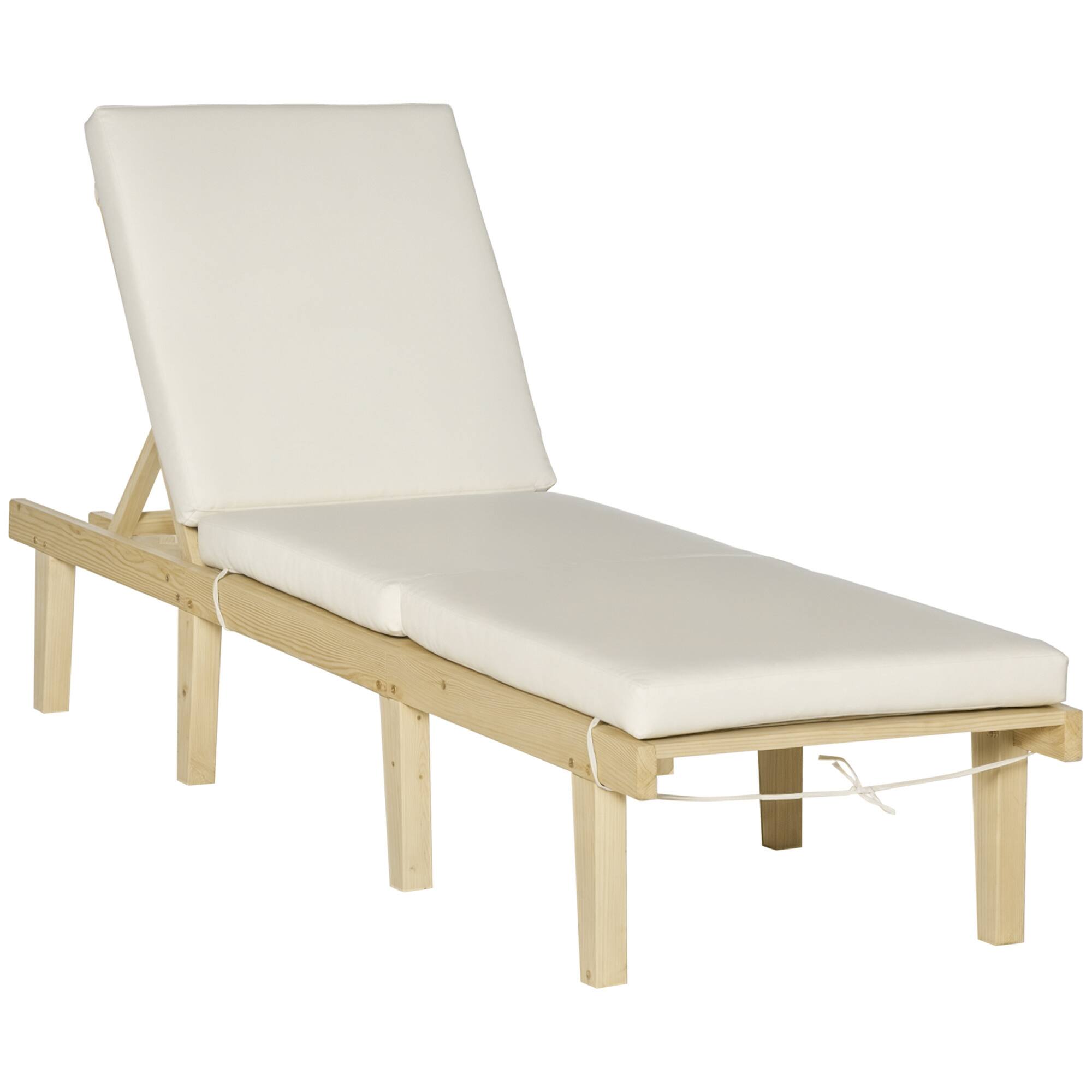 Front. Outsunny - Chaise Lounge Chair for Outdoor, Wood Outdoor Chaise Lounge with 4-Position Adjustable Backrest and Cushion - Natural Wood.