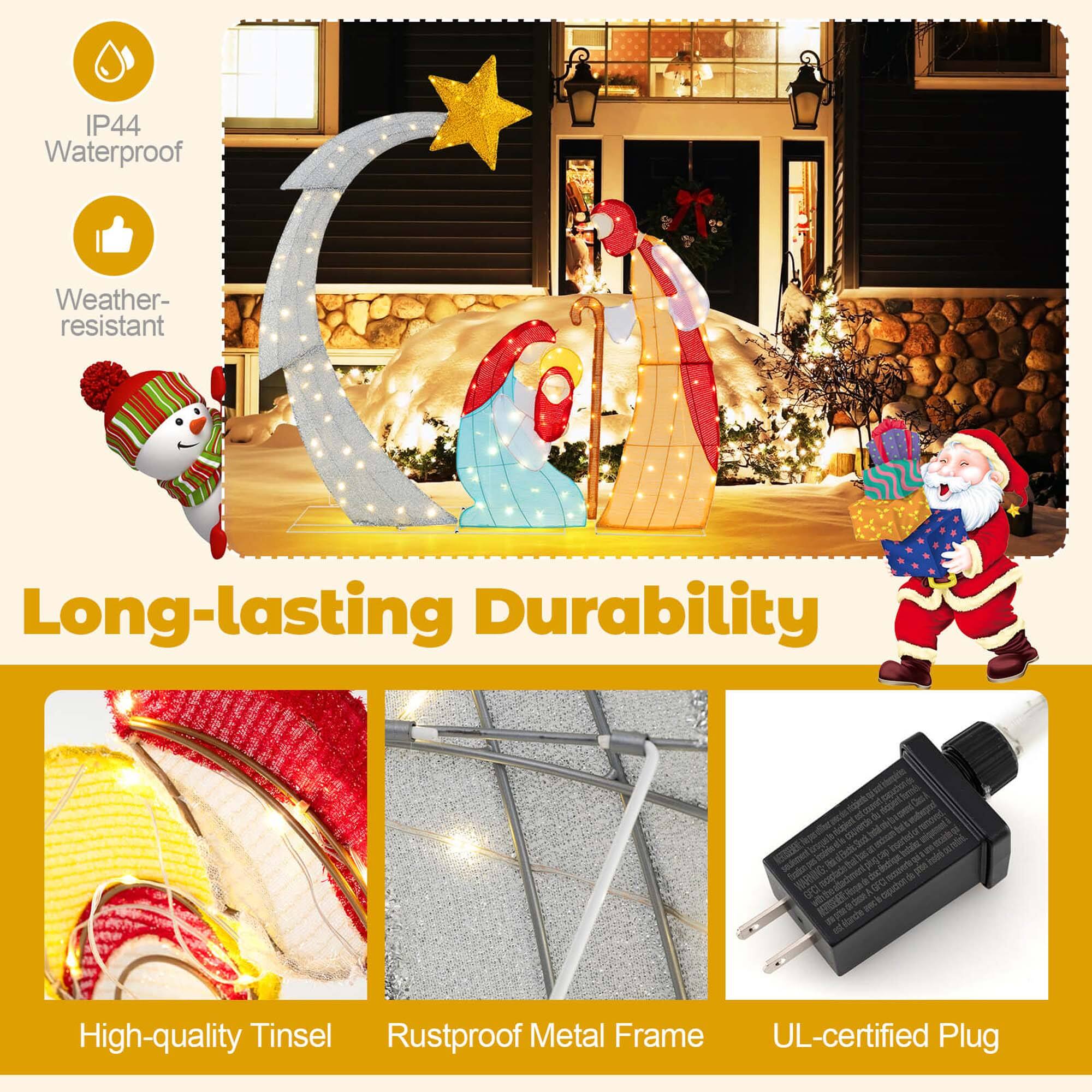 IP44 Waterproof  
Weather-resistant  

Long-lasting Durability  

High-quality Tinsel  
Rustproof Metal Frame  
UL-certified Plug