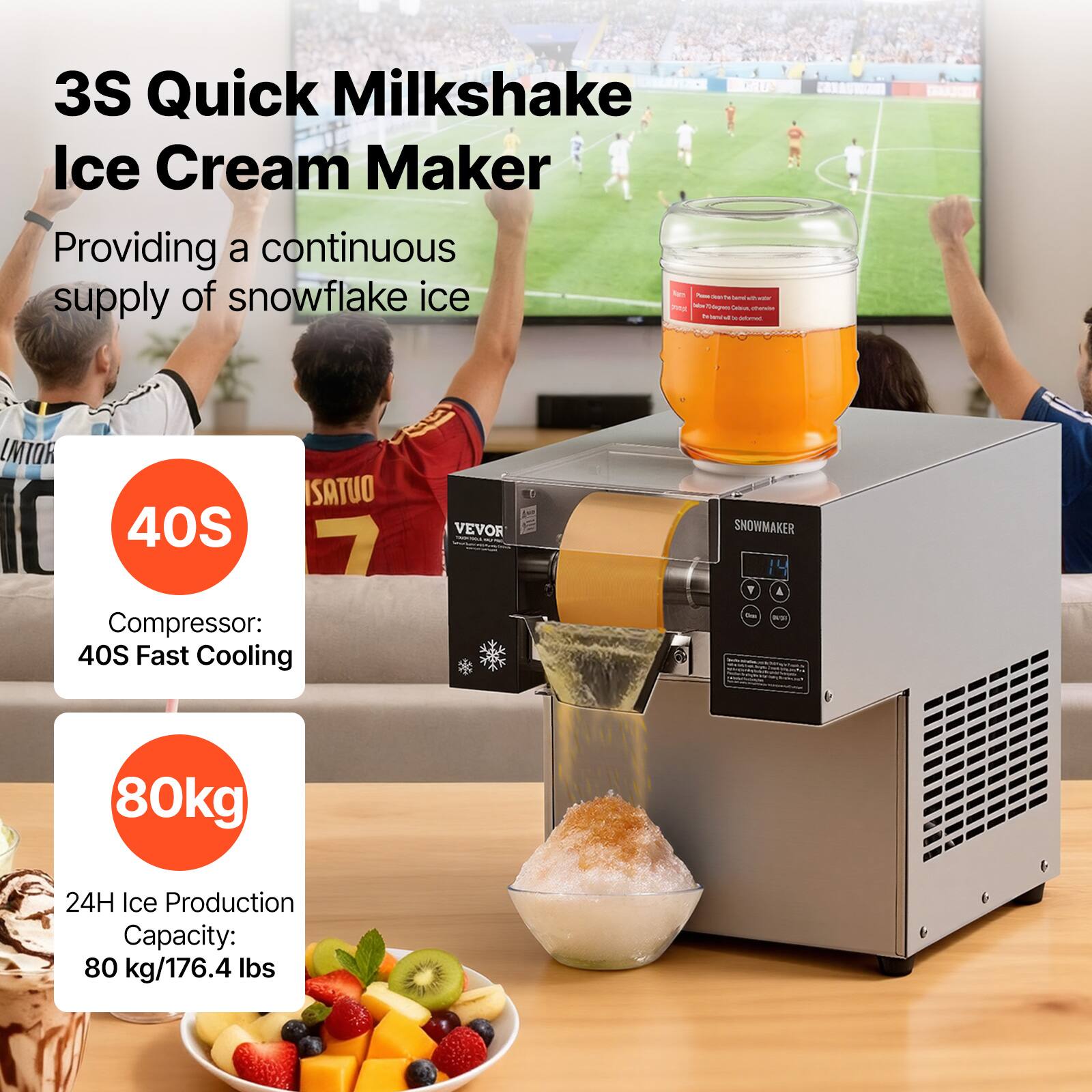 3S Quick Milkshake Ice Cream Maker  
Providing a continuous supply of snowflake ice  

Compressor: 40S Fast Cooling  

24H Ice Production Capacity: 80 kg/176.4 lbs