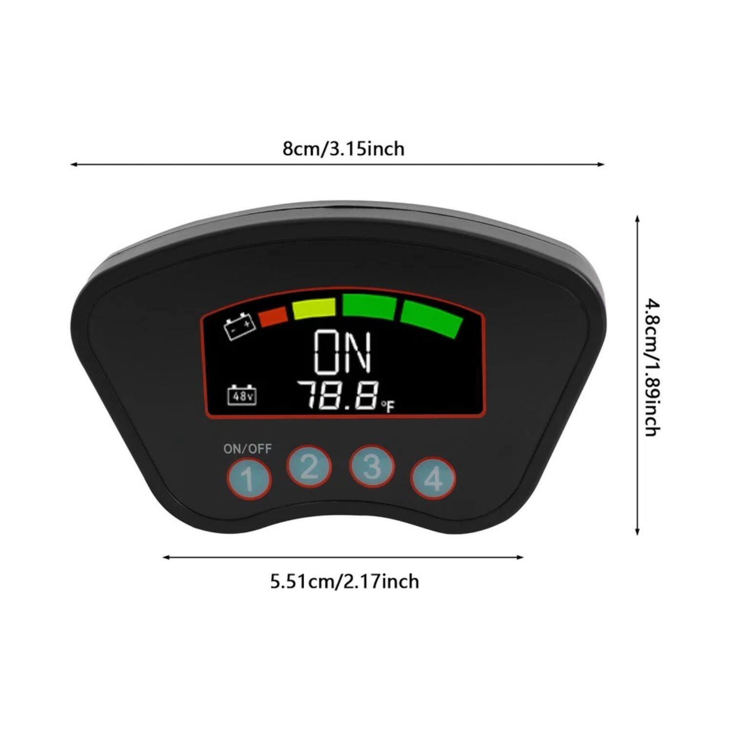 8cm/3.15inch  
4.8cm/1.89inch  
5.51cm/2.17inch  

ON  
78.8°F  
48v  

ON/OFF  
1 2 3 4