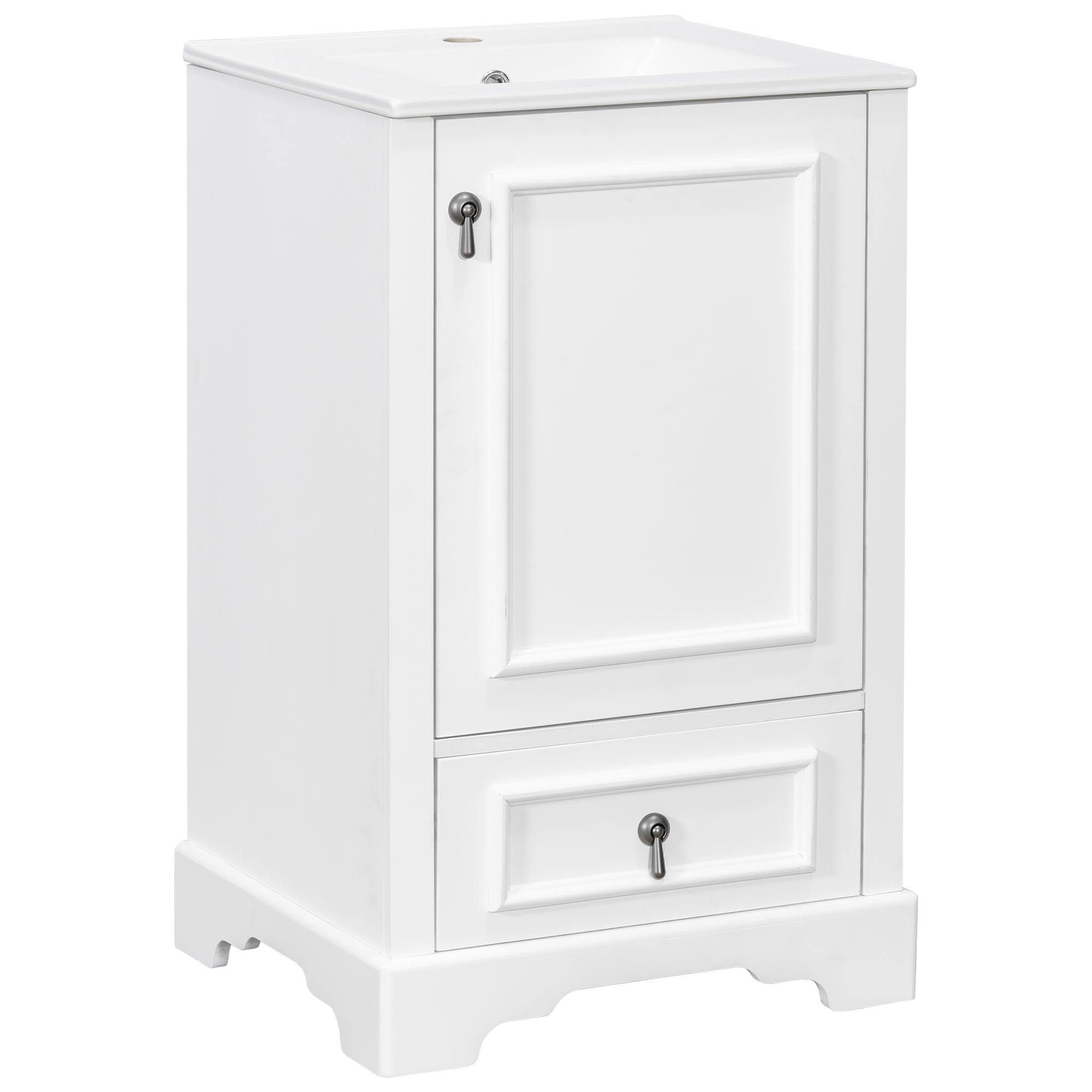 Angle. Boyel Living - 20 Inch White Bathroom Vanity with Ceramic Sink Soft Close Door Drawer Adjustable U-Shaped Shelf Door Storage Rack - White.