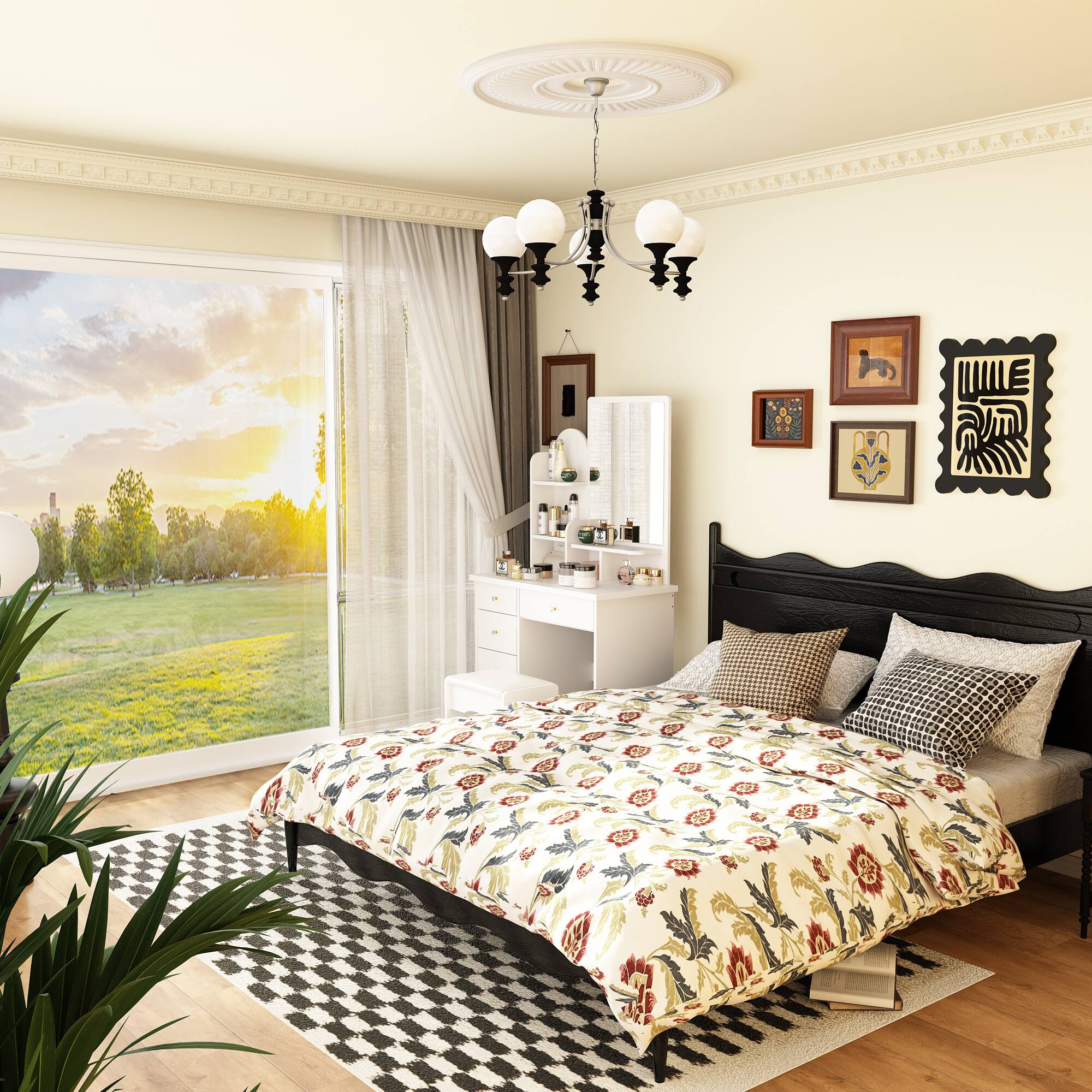 Alt View 4. Famapy - Vanity Table with Stool: Organized Beauty Station for Your Daily Routine - White.