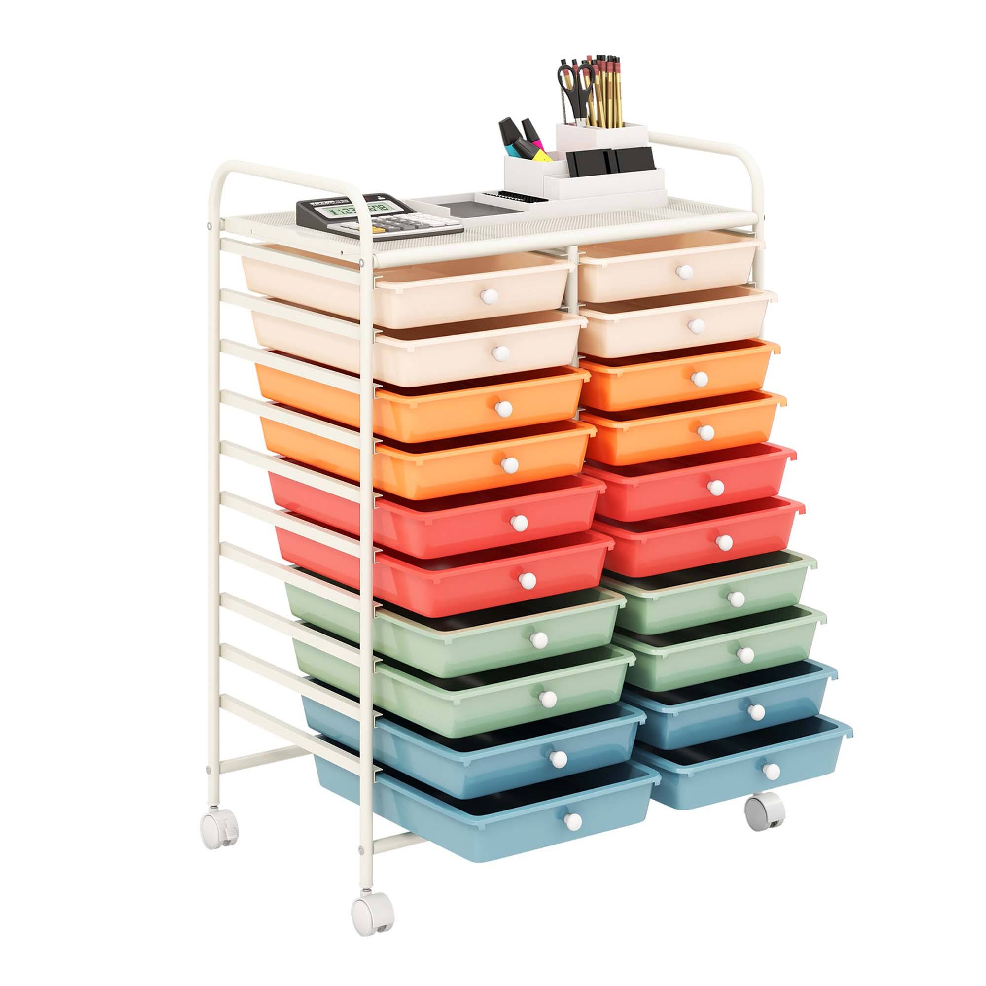 Alt View 7. Costway - 20 Drawer Rolling Storage Cart Art Craft Organizer on Wheels Multipurpose - Macaron.