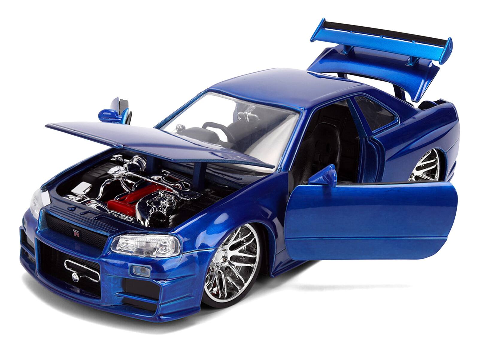 Alt View 1. Jada - Brian's Nissan Skyline GT-R (R34) RHD Blue Color Brush Finish "2 Fast 2 Furious" (2003) 1/24 Diecast Model Car by Jada.