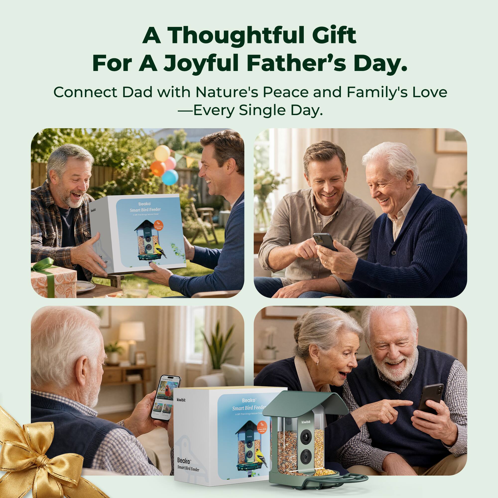 A Thoughtful Gift For A Joyful Father's Day.  
Connect Dad with Nature's Peace and Family's Love - Every Single Day.  
- Becko Smart Fird Frede