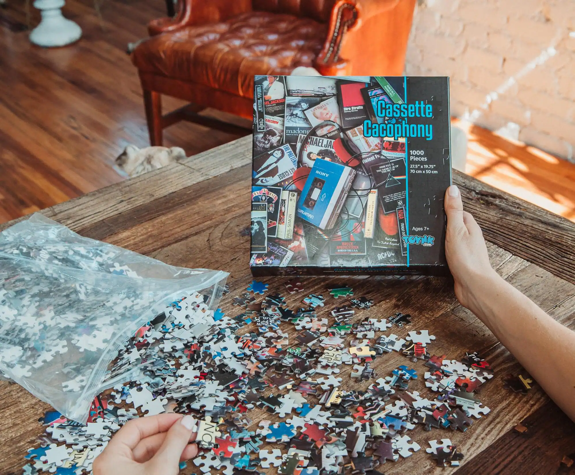 Cassette Cacophony  
1000 Pieces  
27.5" x 19.75"  
70 cm x 50 cm  
Ages 7+  

WA adda ENTH  
Surata Cassette  
Madon Ratem  
Michael Jackson  
Antont  
Hath J5  
T 19.75 113 2 70  
Lr CLOSE BONY BS URLmen SEMON  
NVO Ages 7  
TOYAK & F  
ACFD