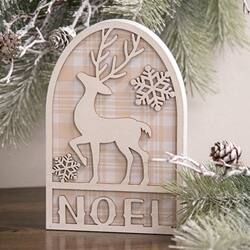 Angle. BreeBe - Noel Deer & Snowflakes White Glittered Arch Sitter - White, Beige.