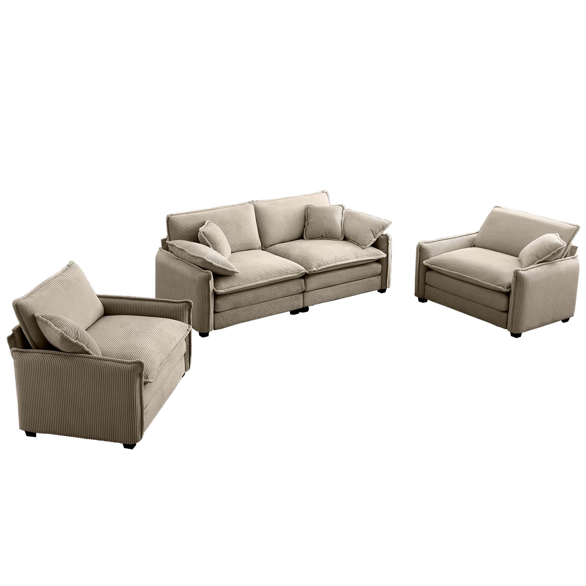 Alt View 2. LOVMOR - Single Seat Corduroy Sofa Set Easy Assembly Memory Foam For Living Room Bedroom Home Theater Soft Textured Den - Tan.