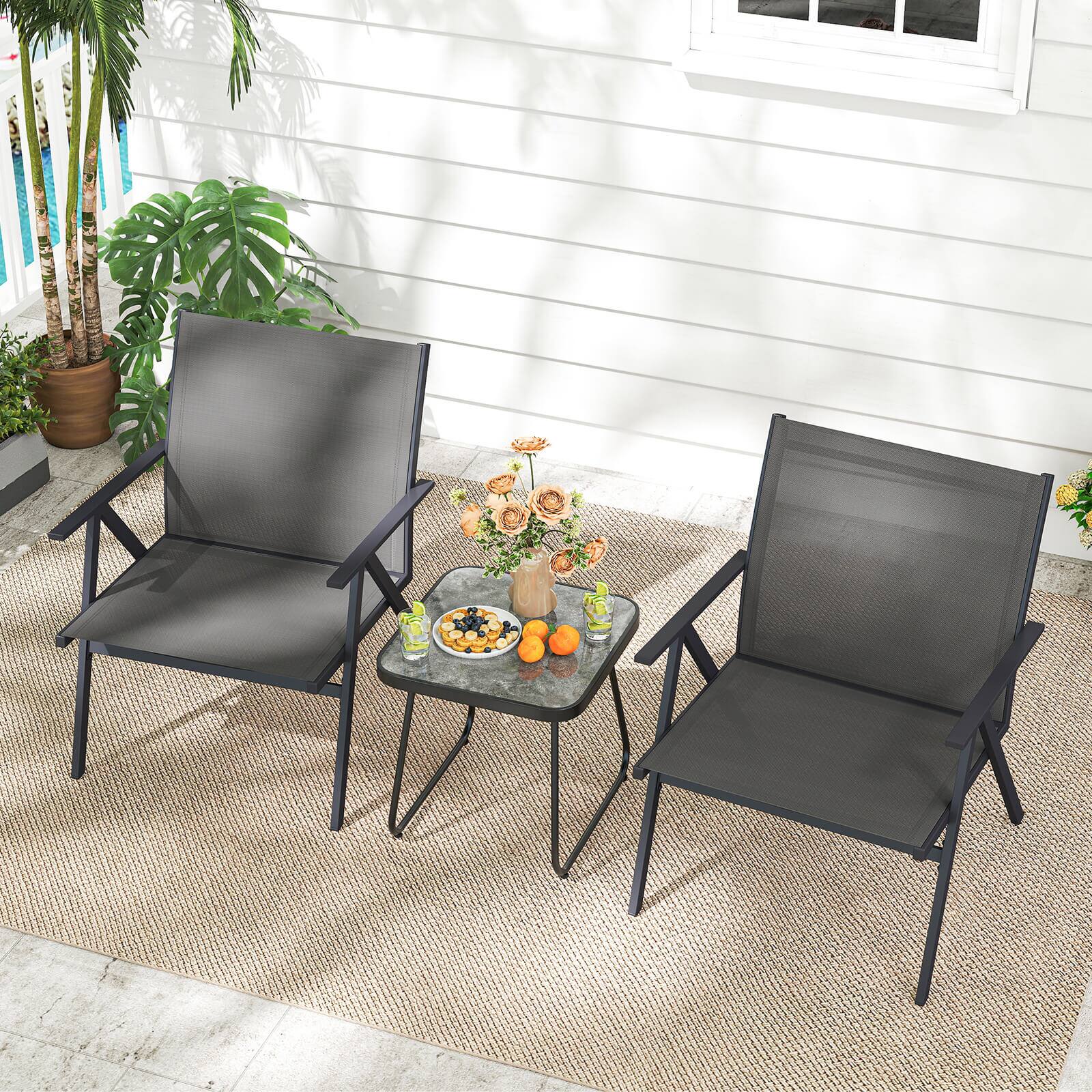 Alt View 4. Costway - Costway Patio Chairs Set of 2with Breathable Mesh Fabric and Metal Frame 350LBS Capacity - Grey.