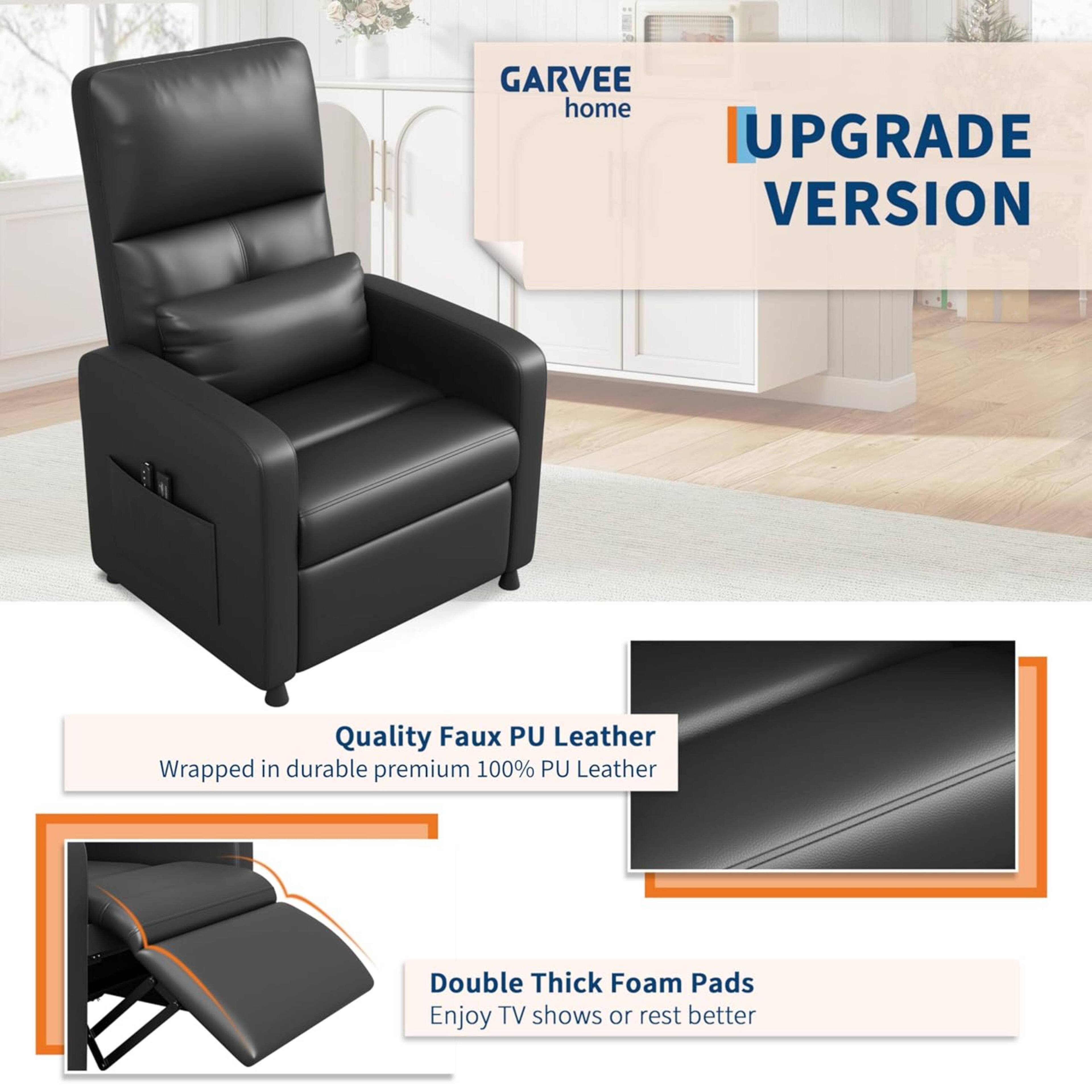 GARVEE home  
UPGRADE VERSION  

Quality Faux PU Leather  
Wrapped in durable premium 100% PU Leather  

Double Thick Foam Pads  
Enjoy TV shows or rest better