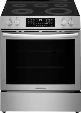 The text on the image reads: "Cars I Bake Sde - - - Broil Paheat dy 6:40 Seca - Cond Tim -a - - - S Cean - 1 6 2 7 3 8 4 9 5 O START OFF W/ -.. Frigidaire Gallery."