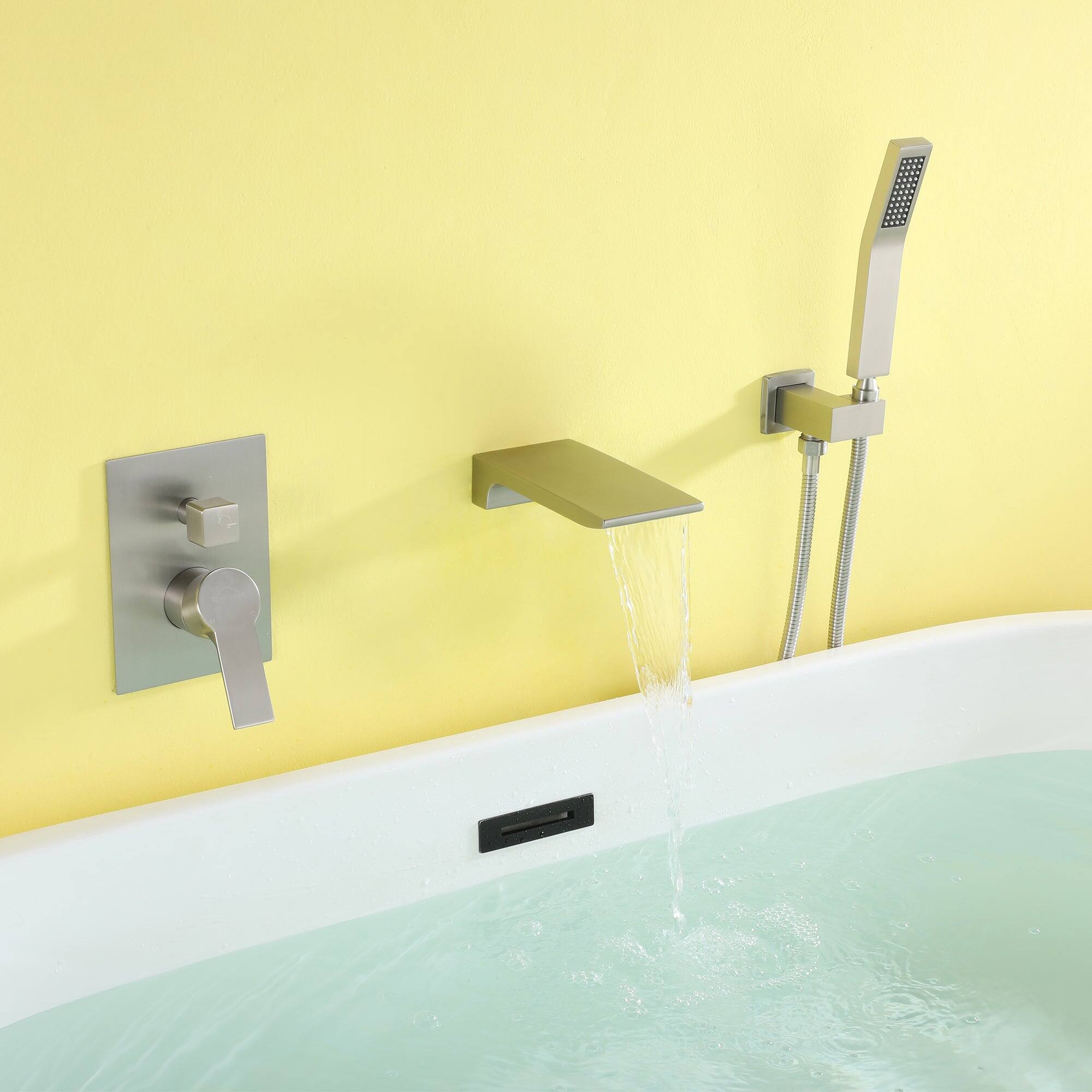 Alt View 3. Boyel Living - Single-Handle Wall Mount Roman Tub Faucet with Hand Shower in Brushed Nickel - Brushed Nickel.