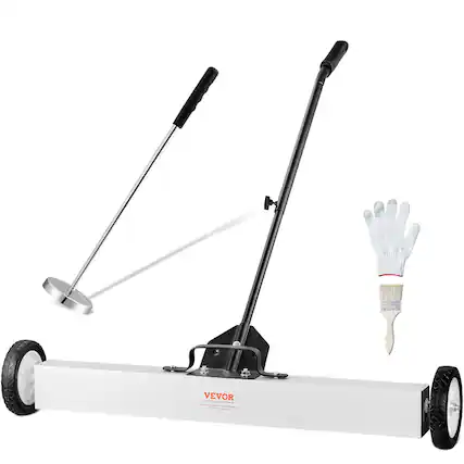 Front. VEVOR - 36-Inch Magnetic Sweeper with Wheels, 55 lbs Capacity, with Telescoping Magnetic Pickup Tool, Adjustable Handle - Black;White.