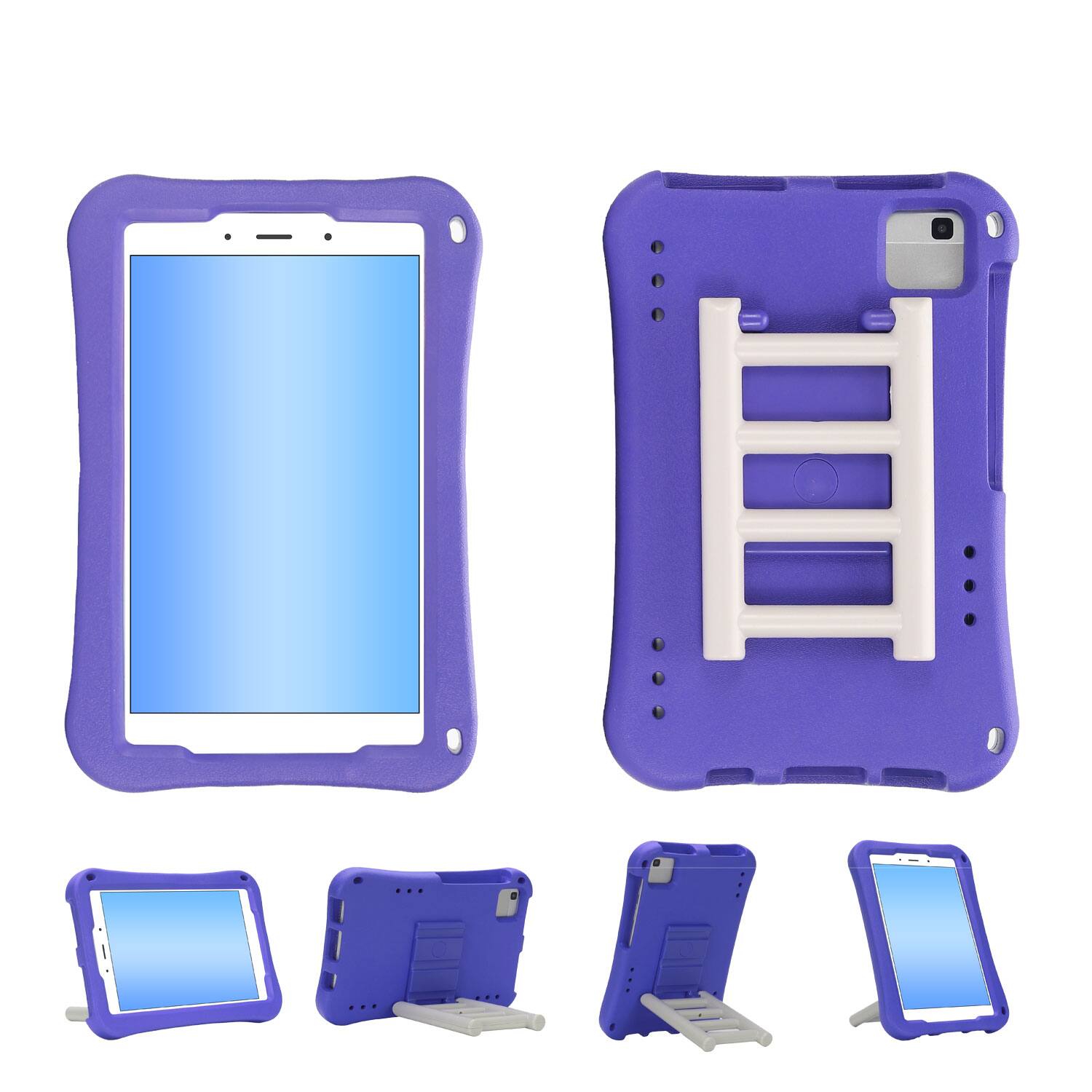 Angle. Dteck - for Samsung Galaxy Tab A9 8.7" 2023 (SM-X110/X115) Rugged Case,Shockproof Heavy Duty EVA Cover with Rotating Stand - Purple.