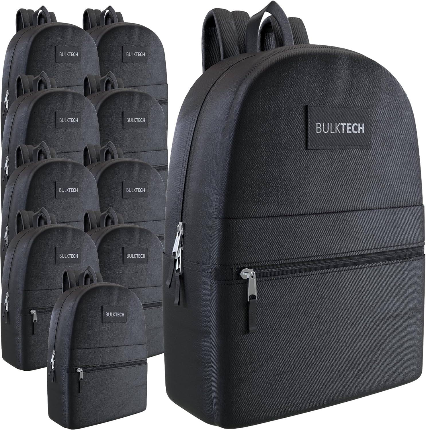 Front. Vulpecula Spade - 10 Pack Bulk Backpacks, Wholesale 17-Inch Lightweight Bookbags for Kids, Adults - 1 - Backpacks Black.
