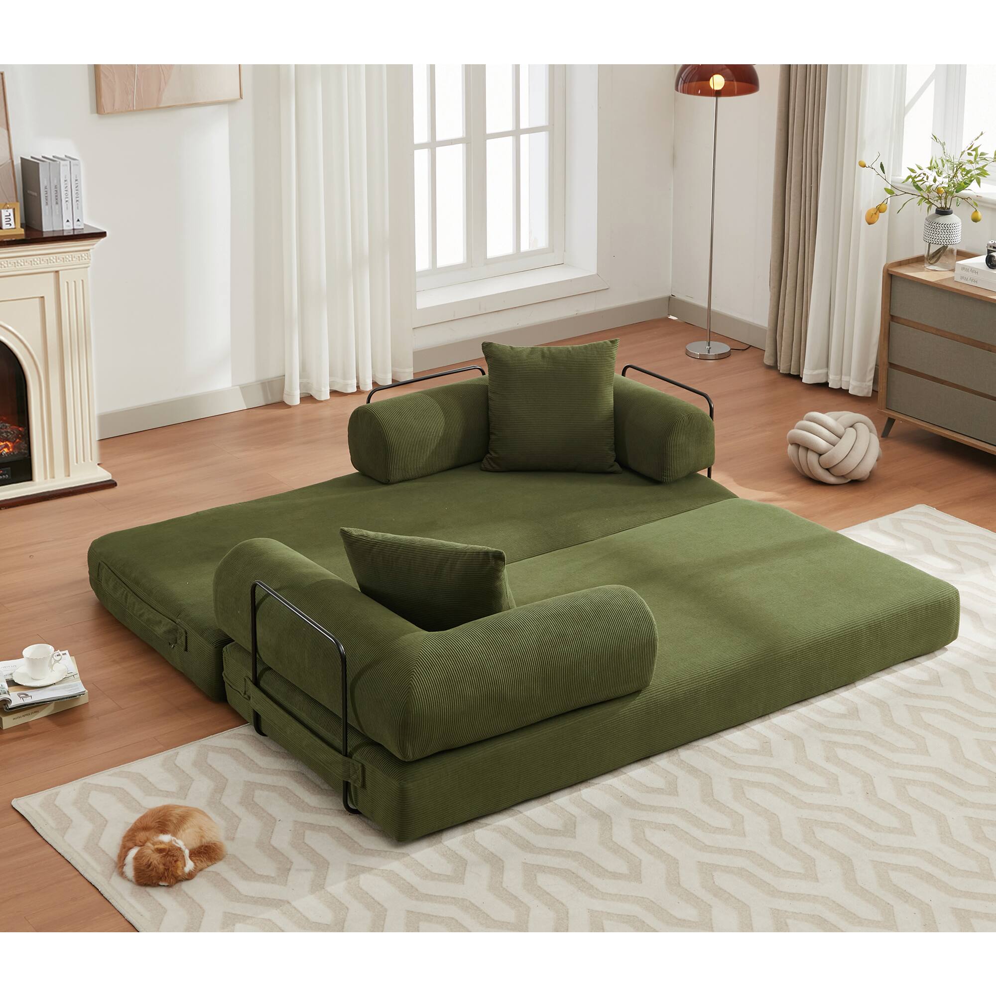 Alt View 4. Trinkets Crazed - Folding Convertible Out Sleeper Sofa Bed, 4-in-1 DIY Combination Convertible Sofa, Folding Sleeper Sofa - Antique Green.