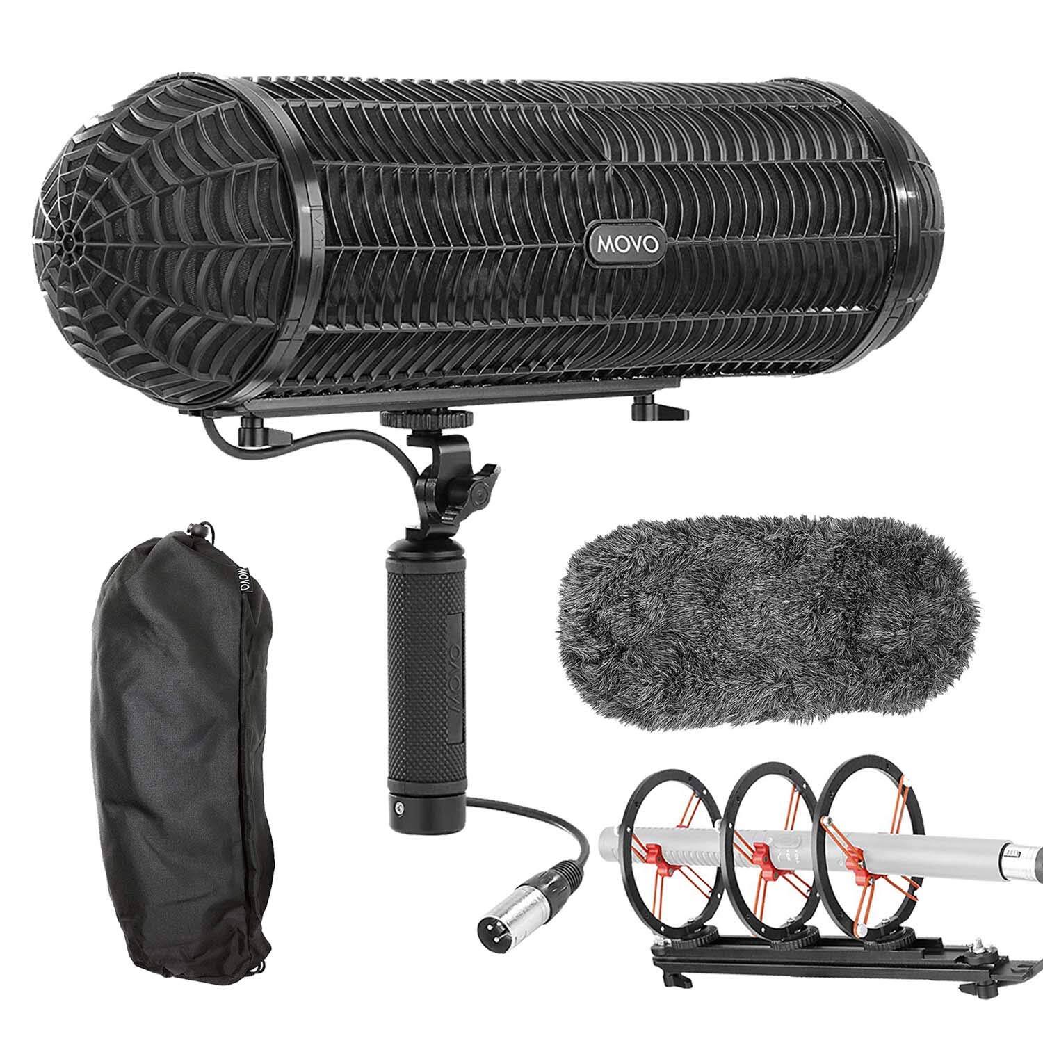 Front. MOVO - Movo BWS1000 Blimp Wind and Vibration Protection System for Shotgun Microphones - Features 12-point Internal.
