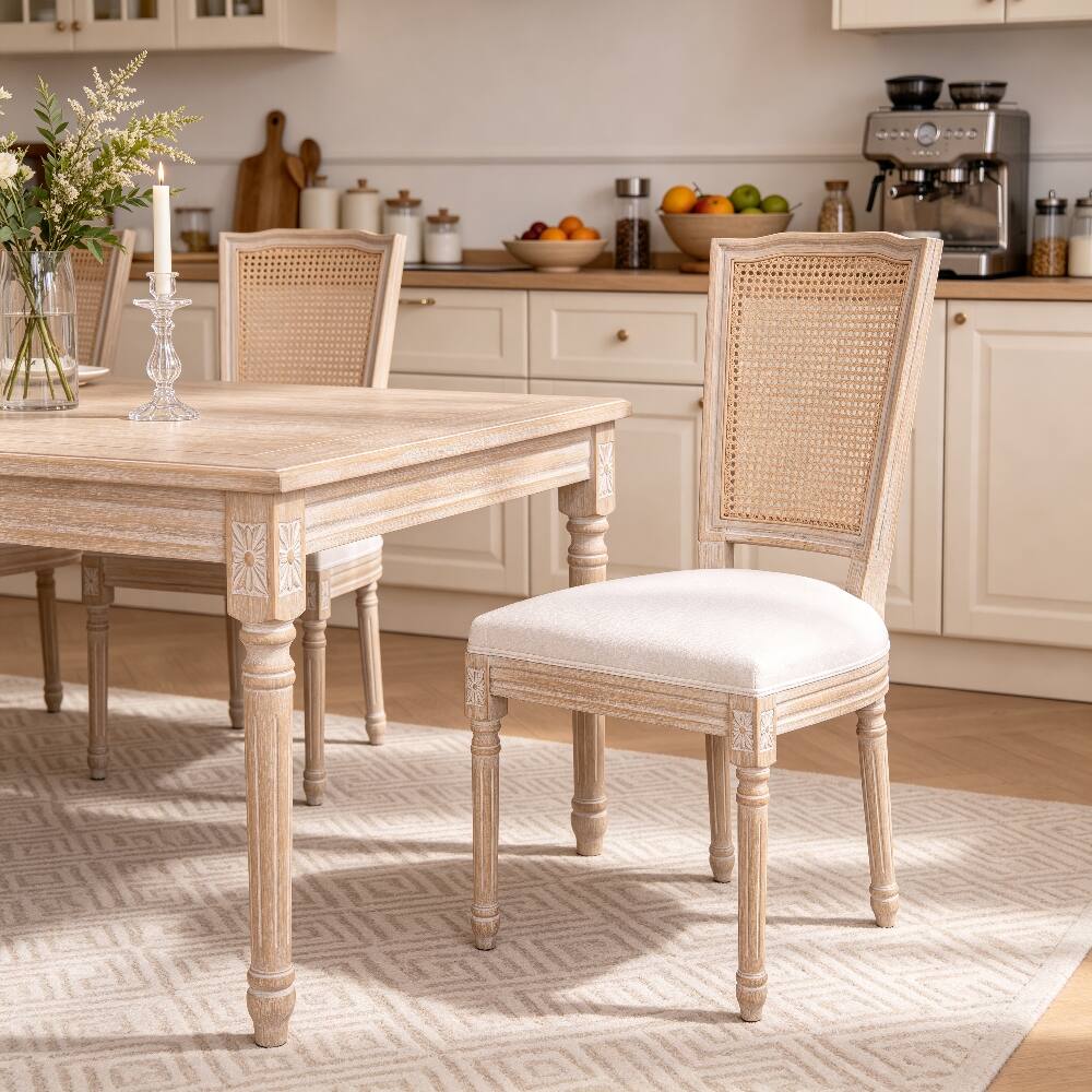 Alt View 3. Loheer - Loheer French Country Dining Chairs Set of 2 Rattan Back Beige - Beige.