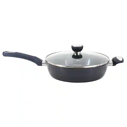 Front. Oster - Oster Hawke 3.9 Quart Ceramic Nonstick Aluminum Saute Pan with Lid in Dark Blue - Blue.
