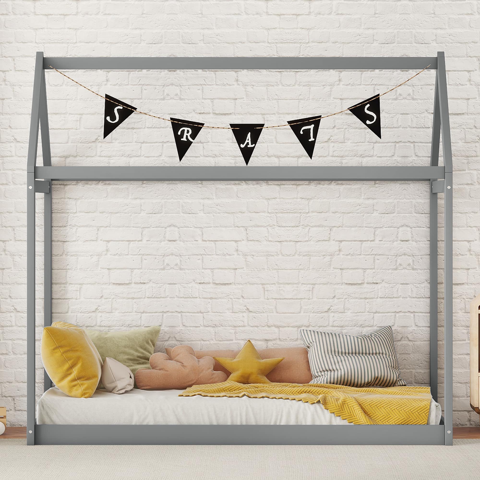 Siljoy - Twin Size Wooden House Bed - Gray