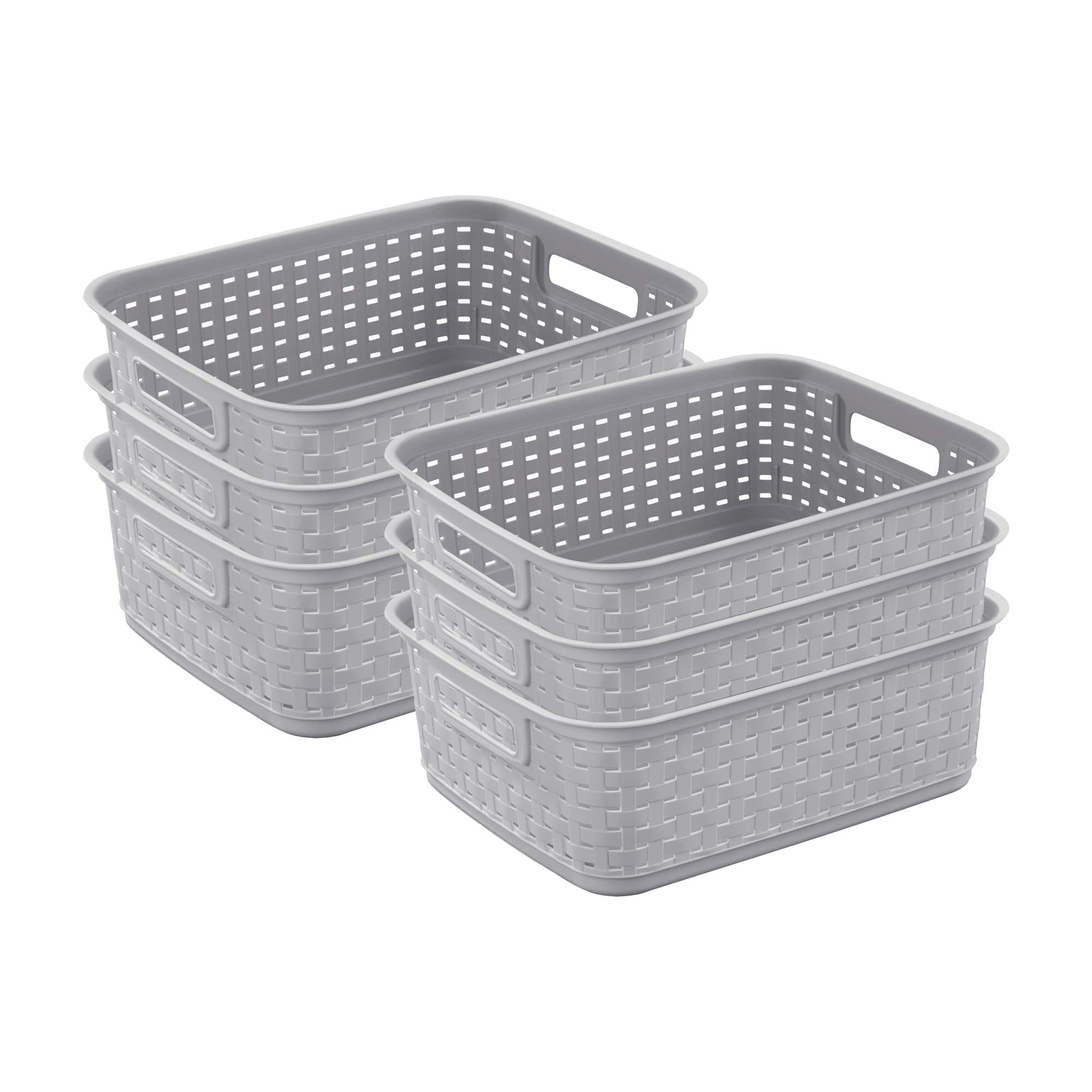 Sterilite - Short Weave Wicker Pattern Storage Container Basket, Gray (6 Pack)