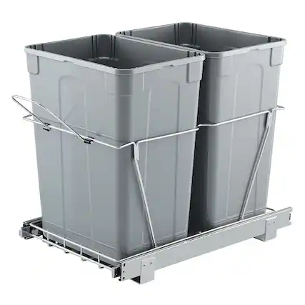 Front. VEVOR - Pullout Trash Can for Kitchen Cabinets, 35 QT x2 Double Under Sink Garbage Waste Recycling Bin - Grey.